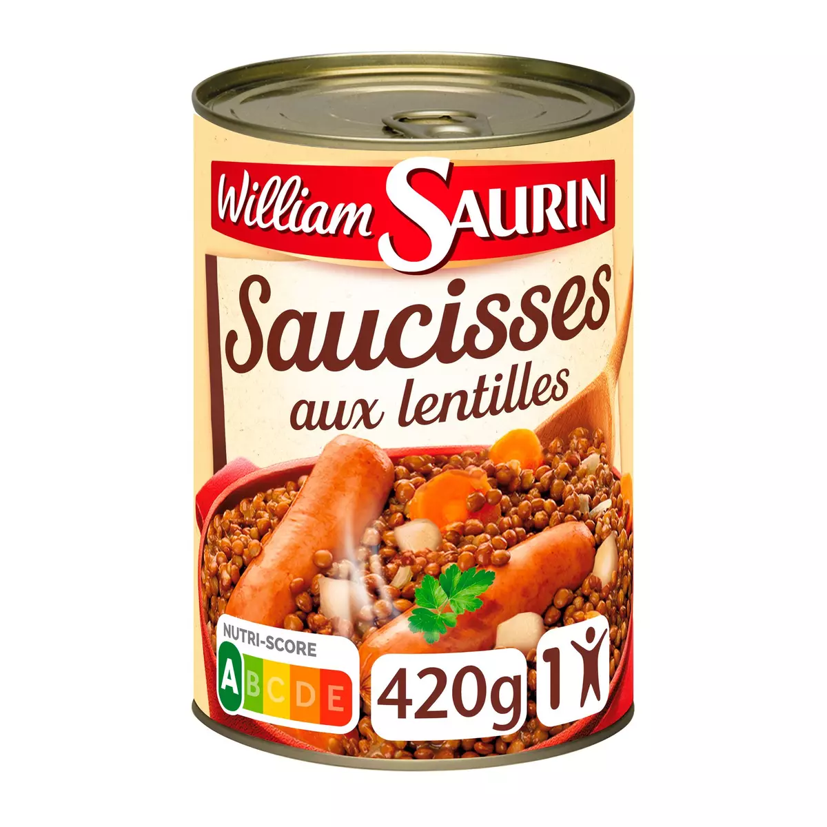 WILLIAM SAURIN Saucisses aux lentilles 1 personne 420g