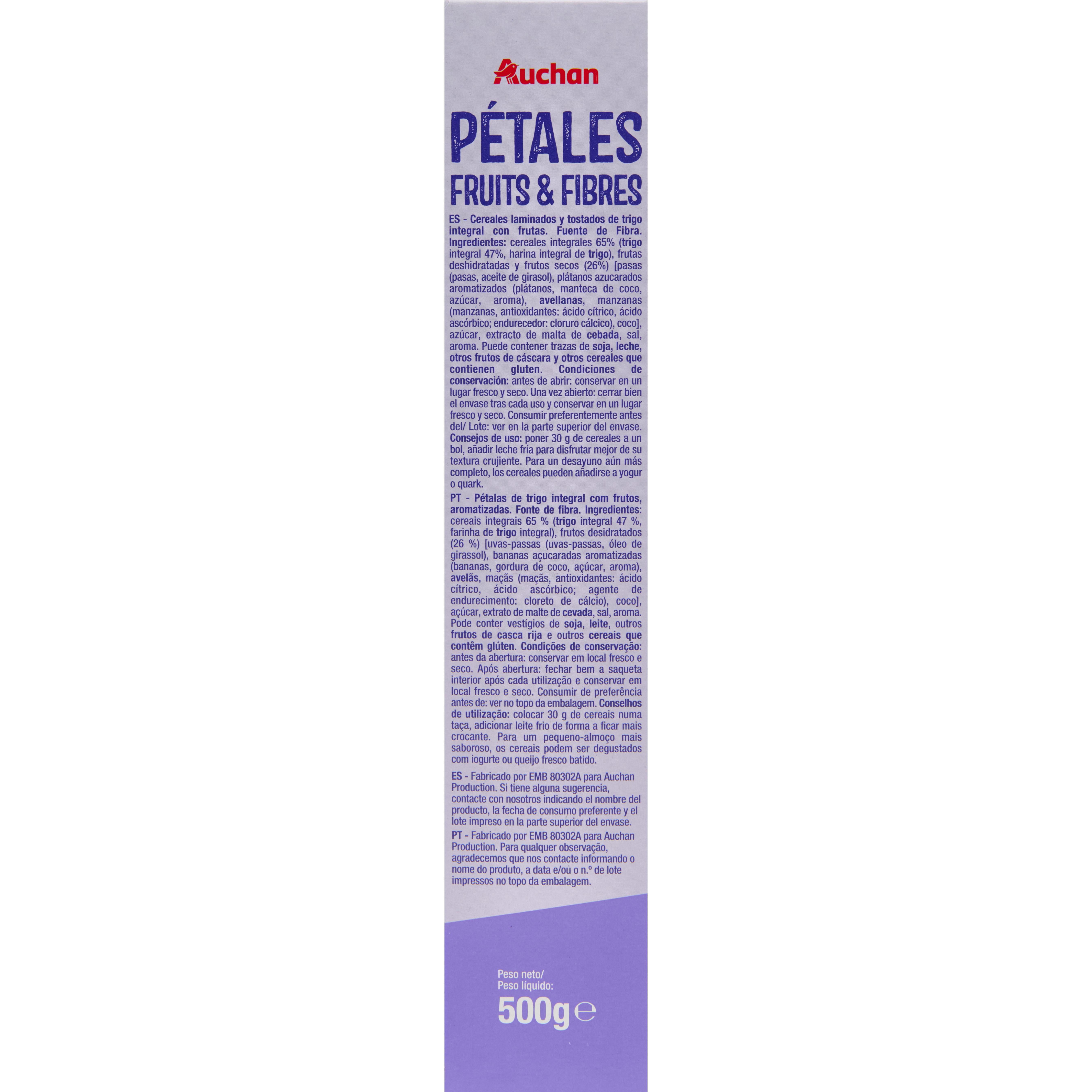 Voir la diapositive 2 : AUCHAN Fruits & fibres céréales aux fruits 500g