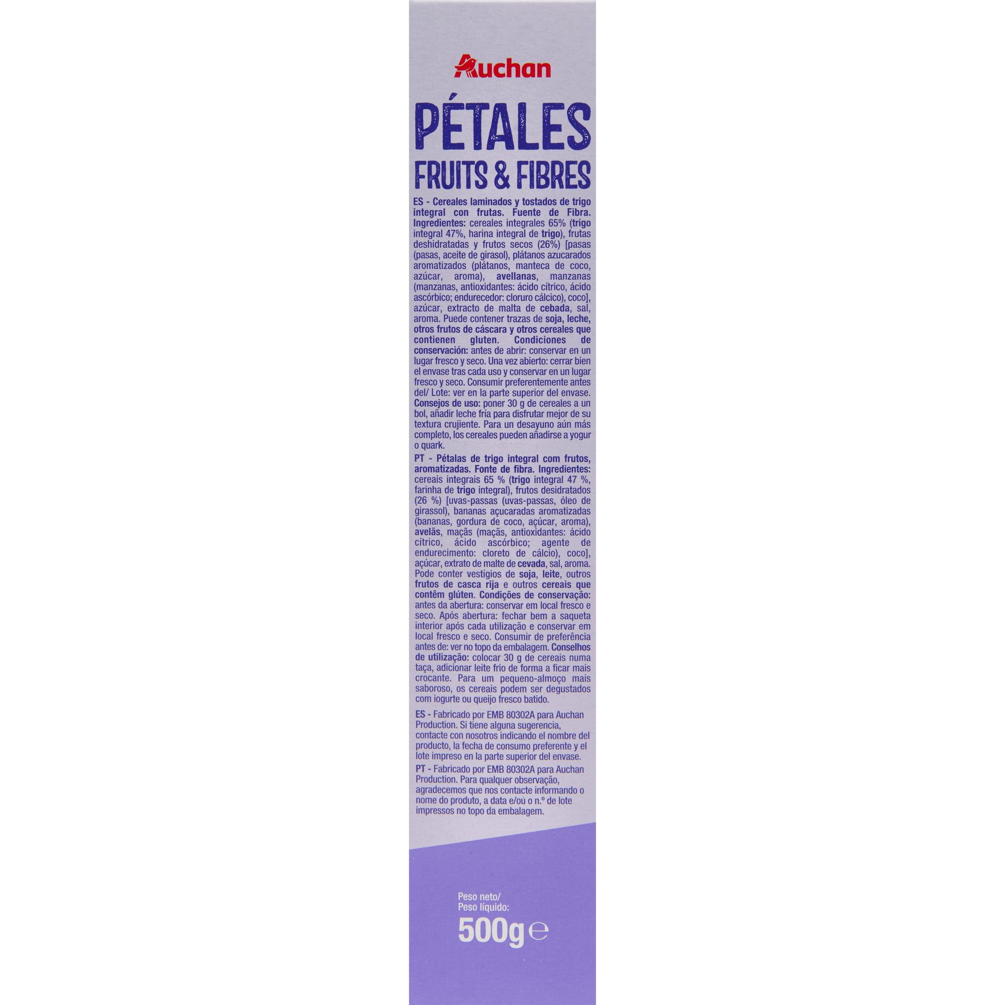 Voir la diapositive 2 : AUCHAN Fruits & fibres céréales aux fruits 500g