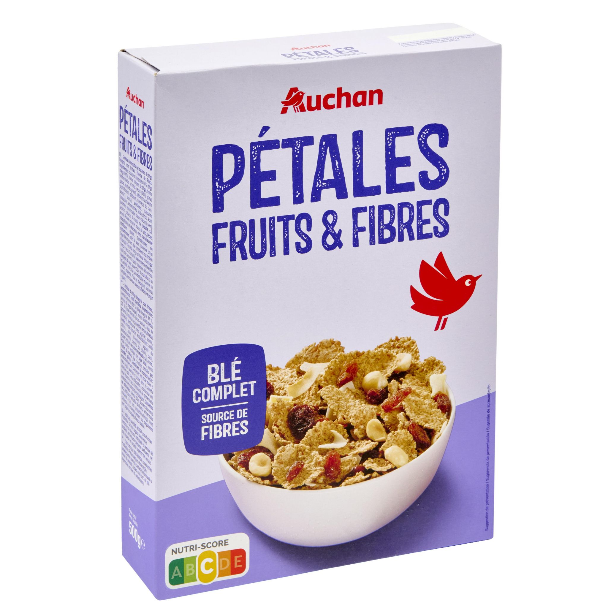 Voir la diapositive 3 : AUCHAN Fruits & fibres céréales aux fruits 500g