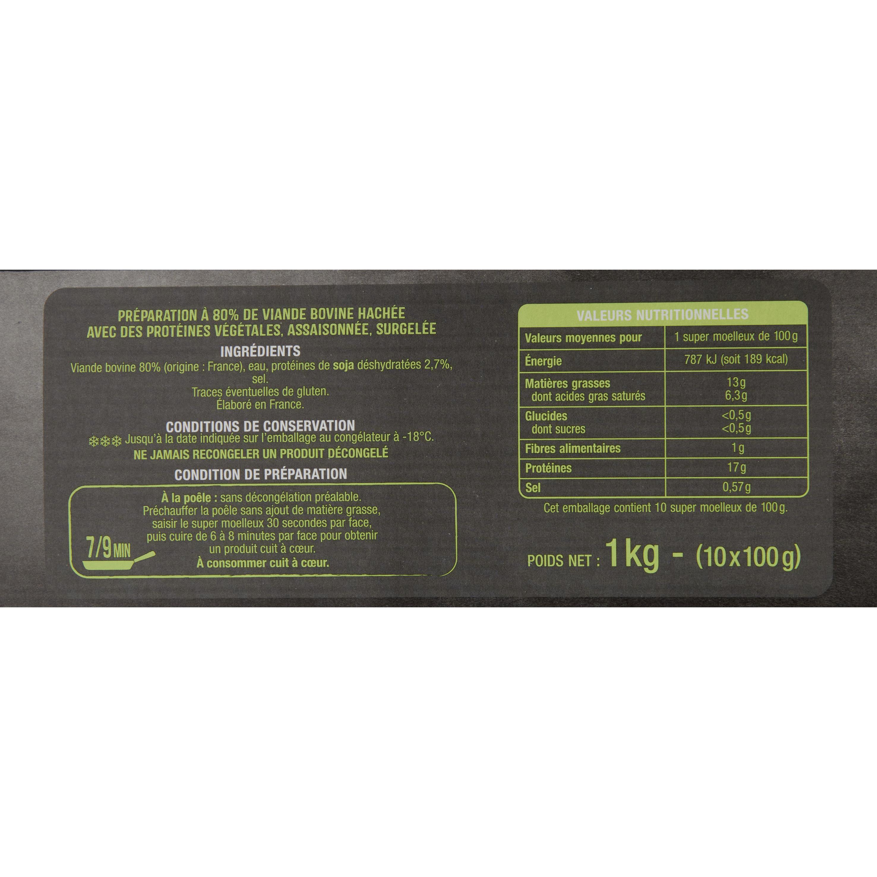 Voir la diapositive 2 : AUCHAN Hachés super moelleux 15% mg 10 pièces 1kg