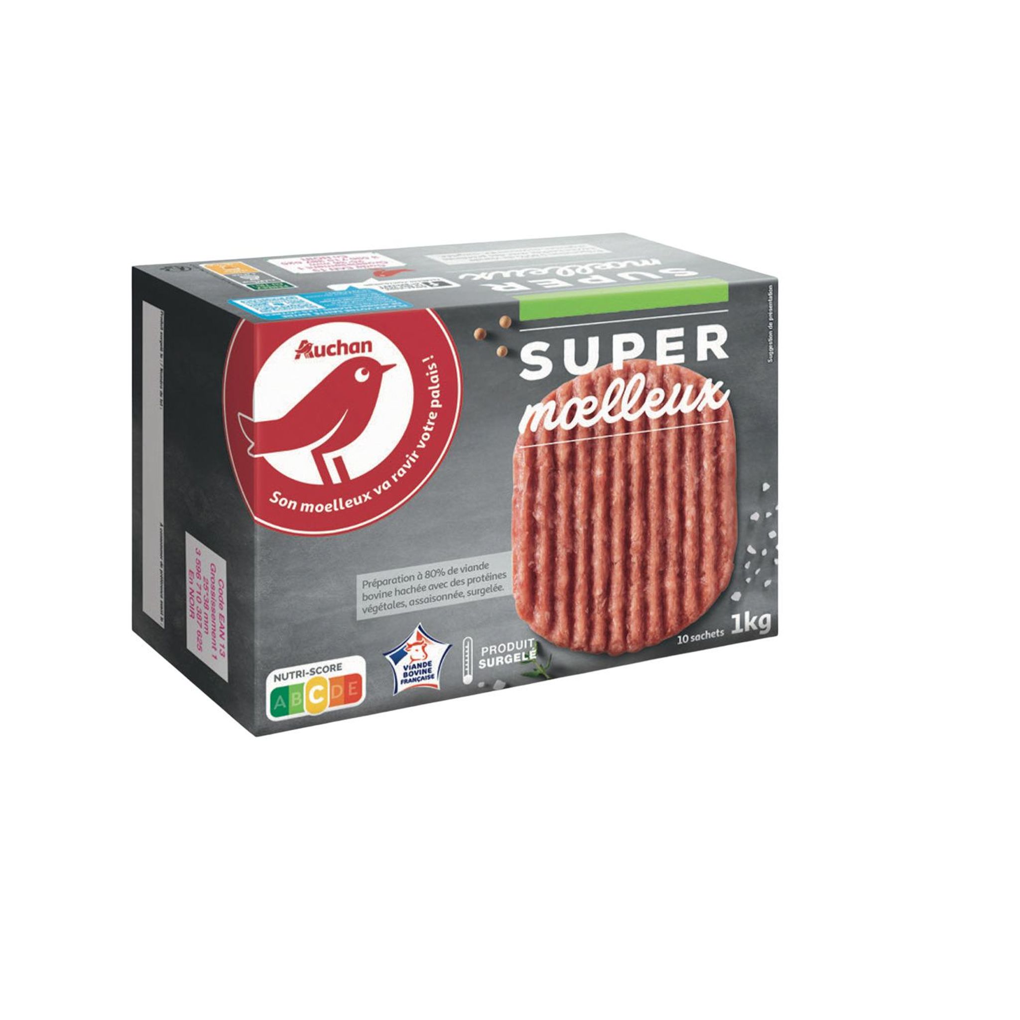 Voir la diapositive 2 : AUCHAN Hachés super moelleux 15% mg 10 pièces 1kg