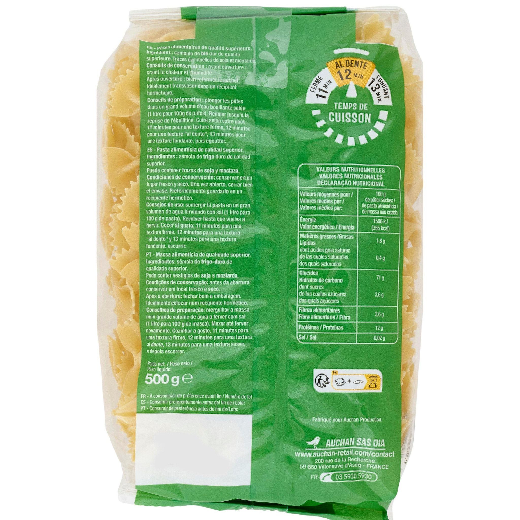 Voir la diapositive 2 : AUCHAN Farfalle 500g