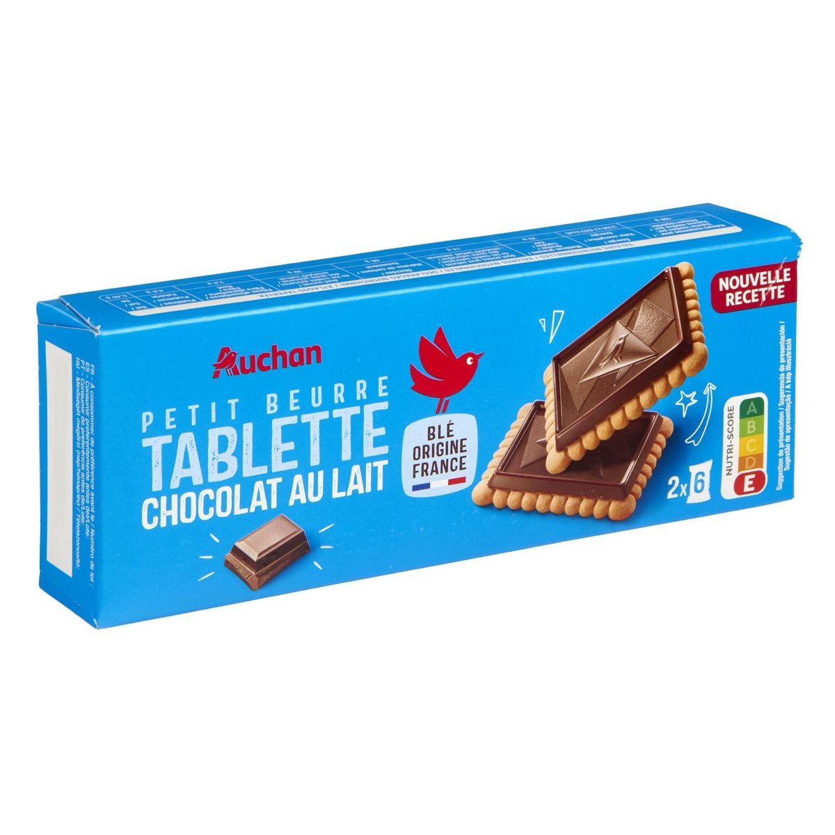 AUCHAN Biscuits petit beurre avec tablette de chocolat au lait sachets fraîcheur 2x6 biscuits 150g