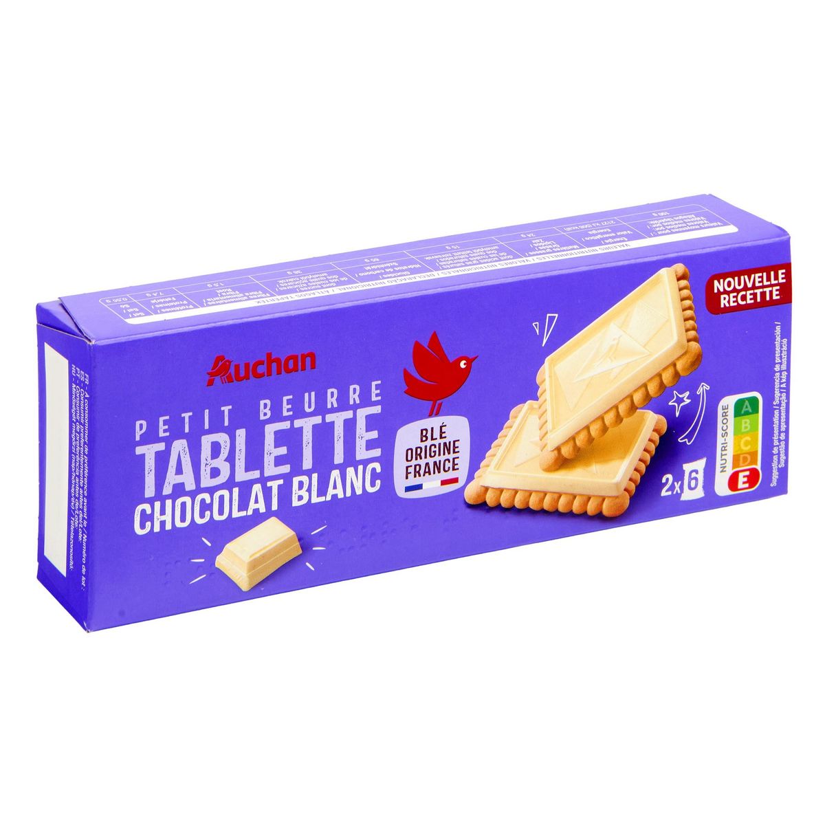 AUCHAN Petits beurre avec tablette de chocolat blanc sachets fraîcheur 2x6 biscuits 150g