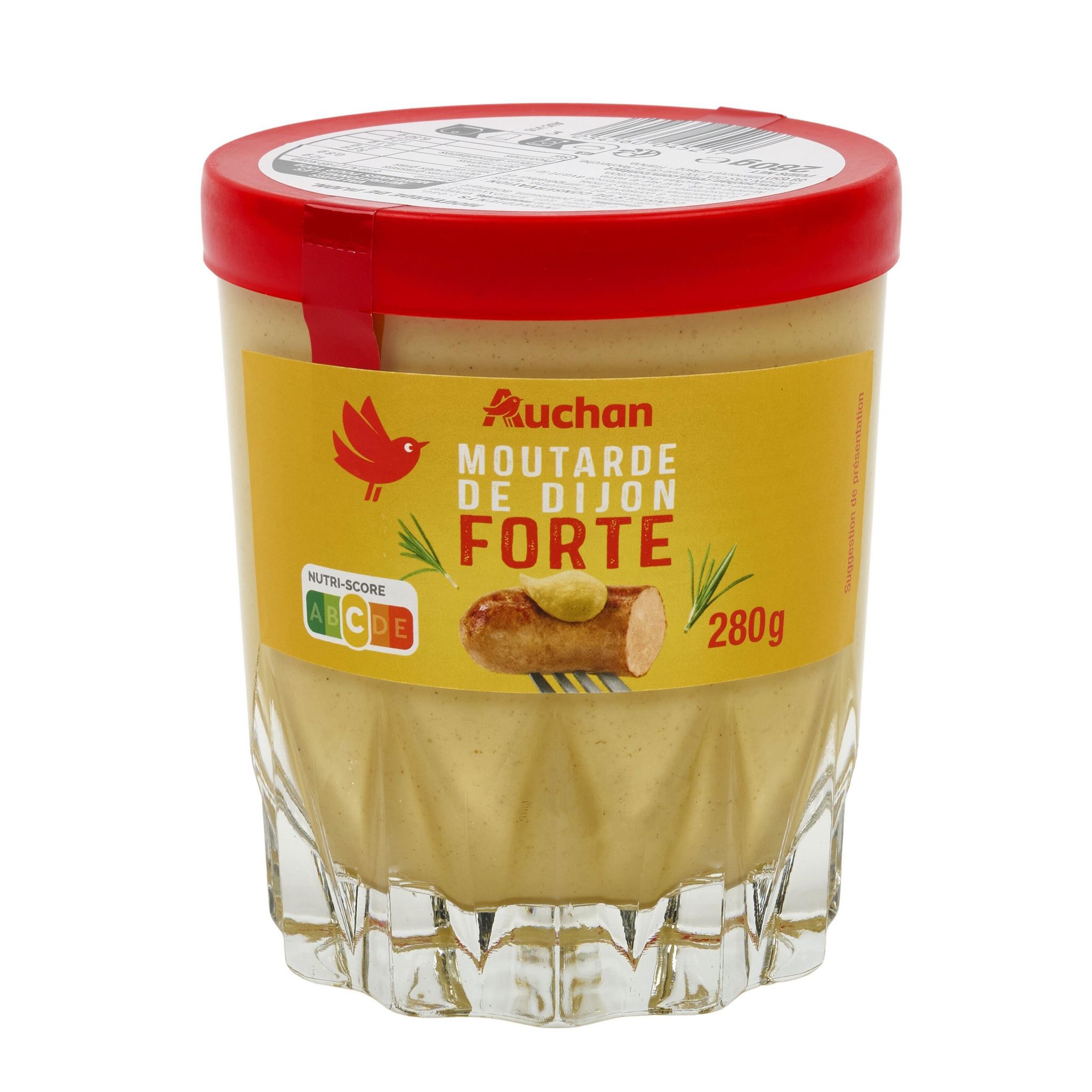 Voir la diapositive 2 : AUCHAN Moutarde de Dijon forte verre whisky 280g