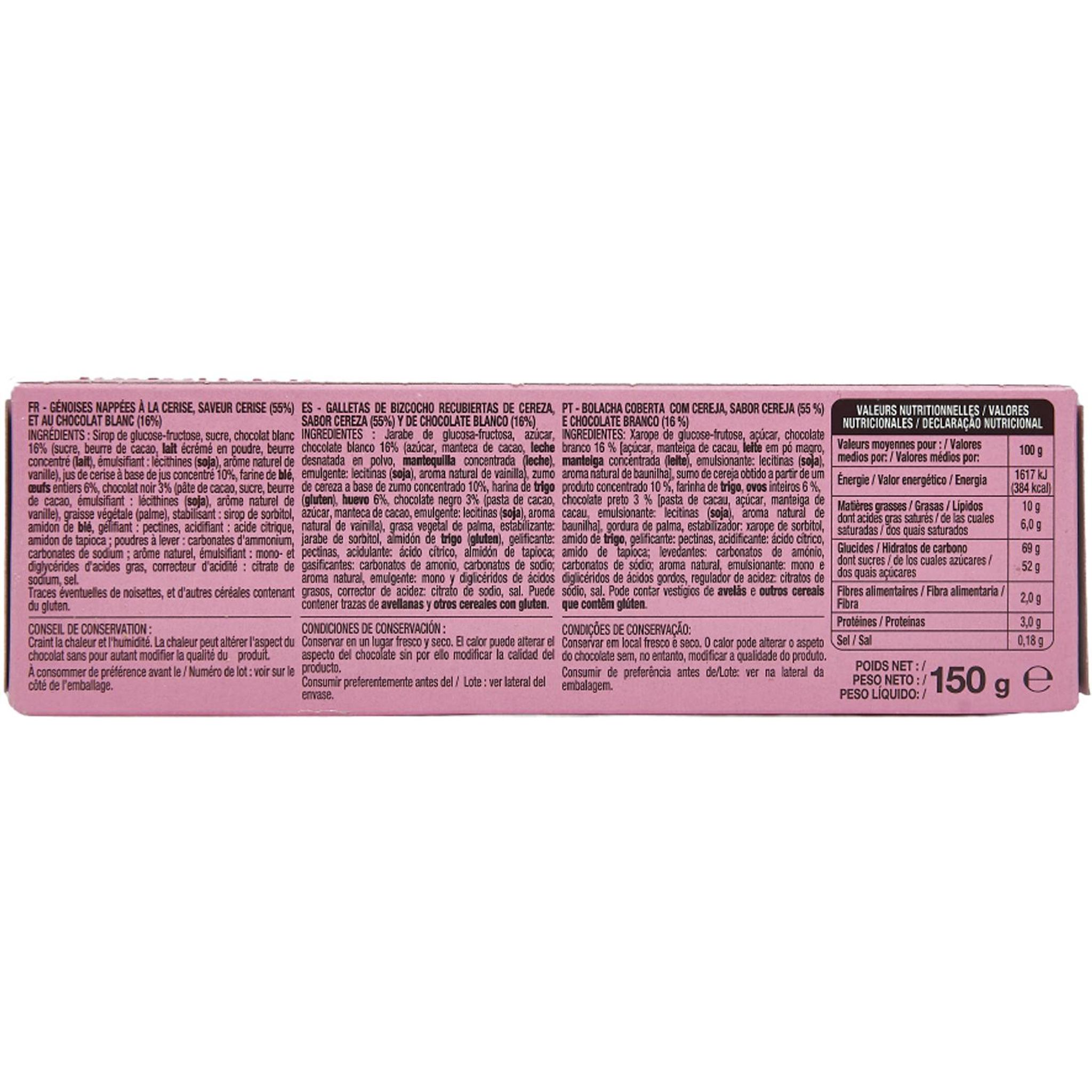 Voir la diapositive 4 : AUCHAN Génoises nappées de chocolat blanc saveur cerise 12 biscuits 150g