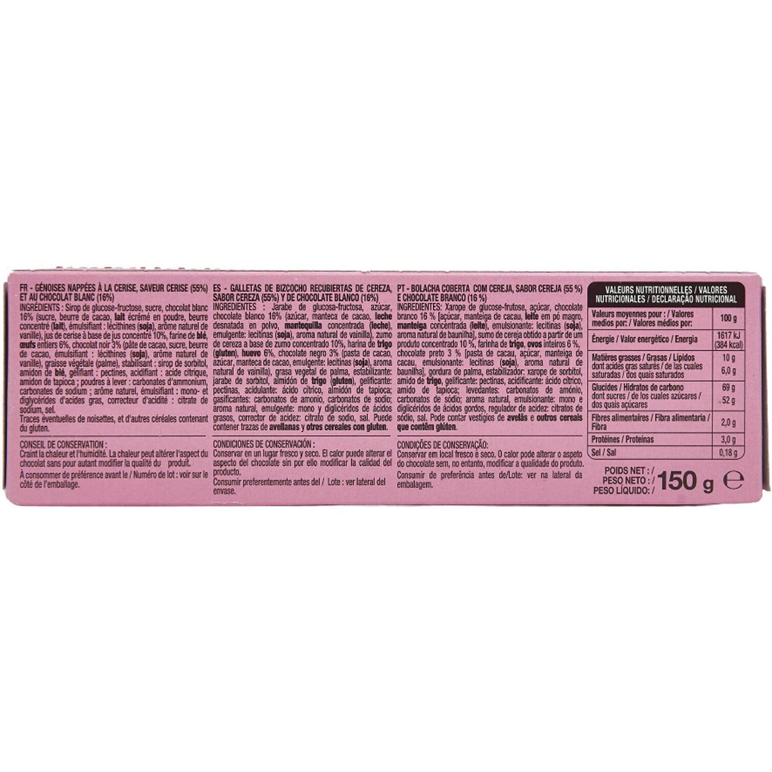 Voir la diapositive 5 : AUCHAN Génoises nappées de chocolat blanc saveur cerise 12 biscuits 150g
