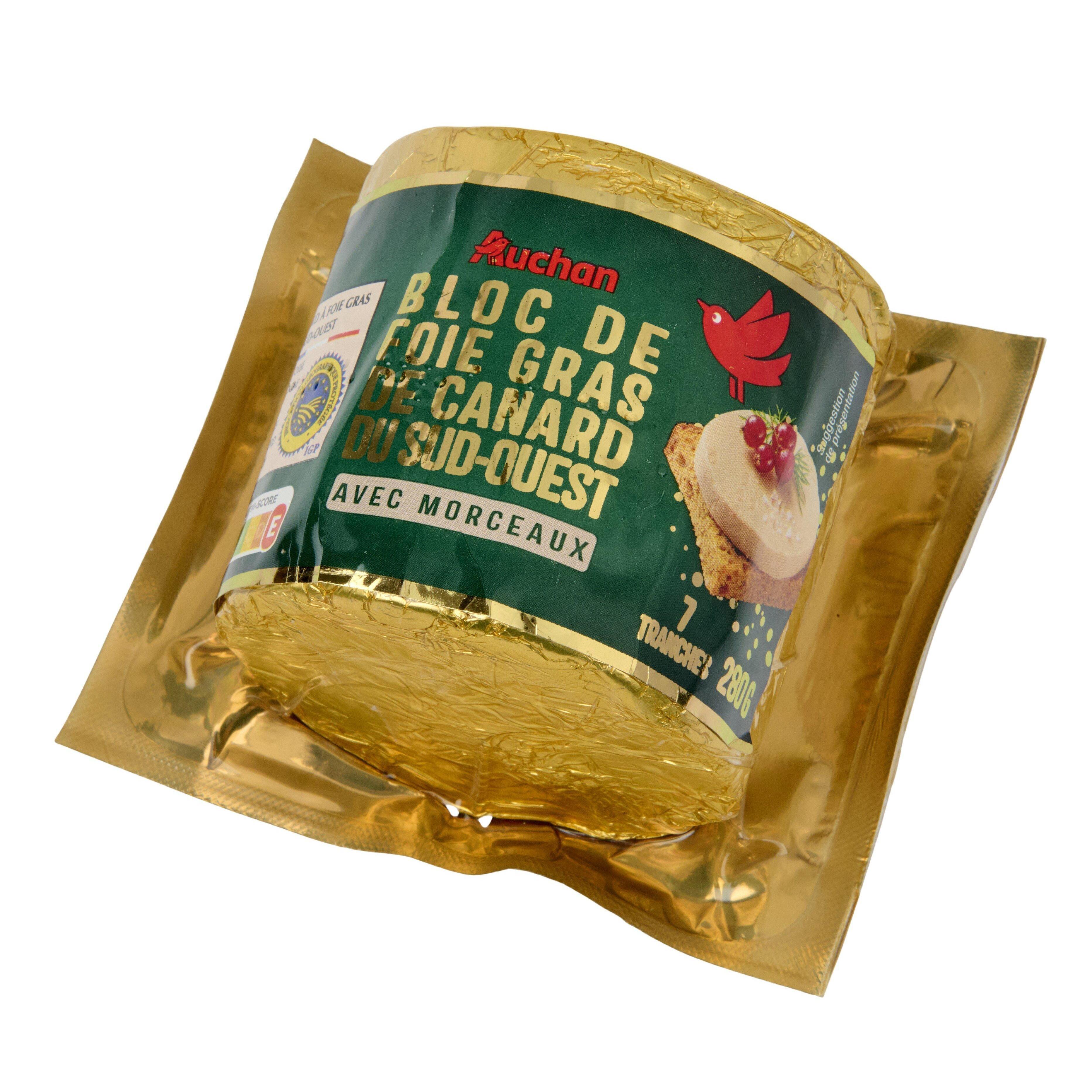 Voir la diapositive 3 : AUCHAN Bloc de foie gras de canard du Sud-Ouest IGP avec morceaux 7 parts 280g