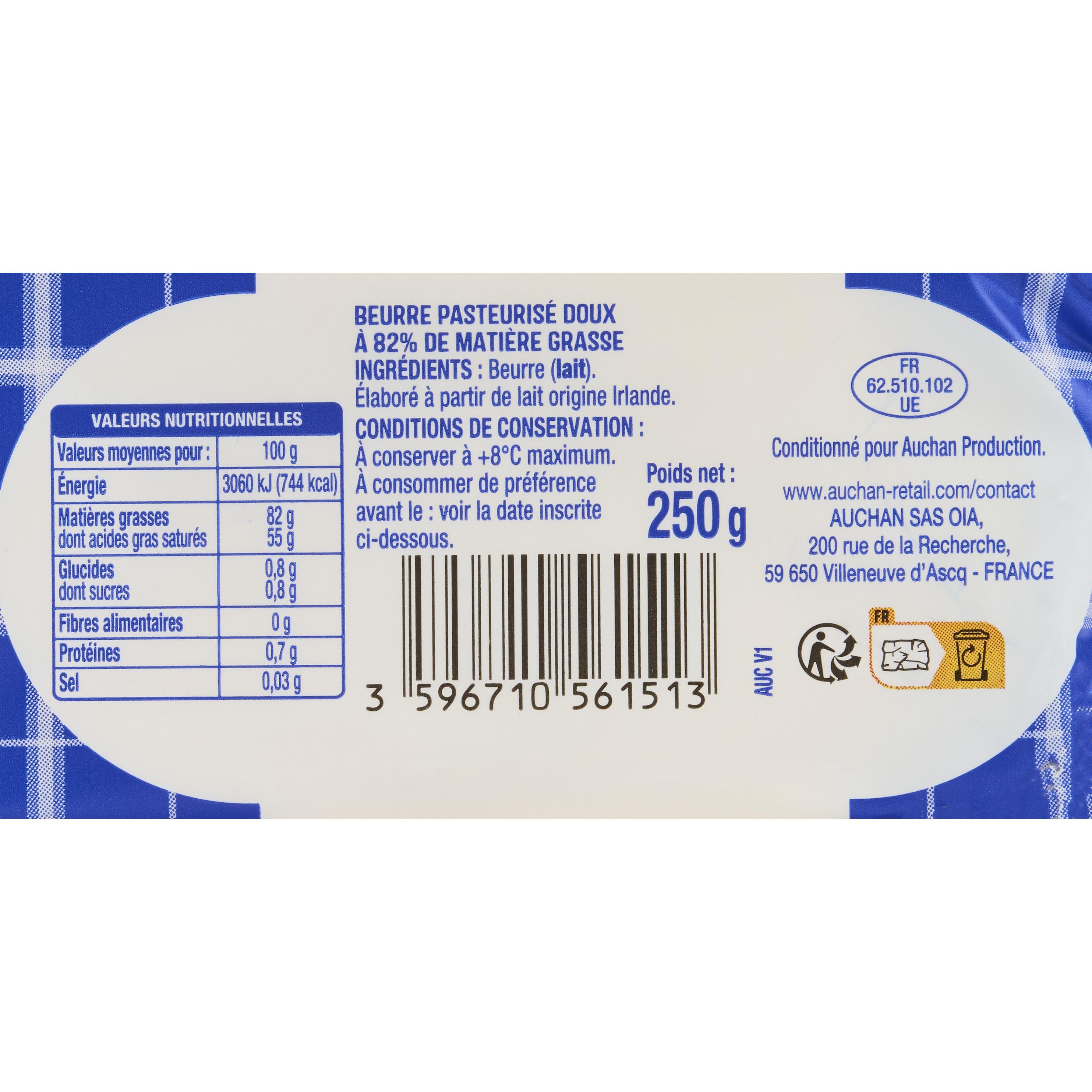 Voir la diapositive 4 : AUCHAN Beurre moulé doux 83%MG 250g