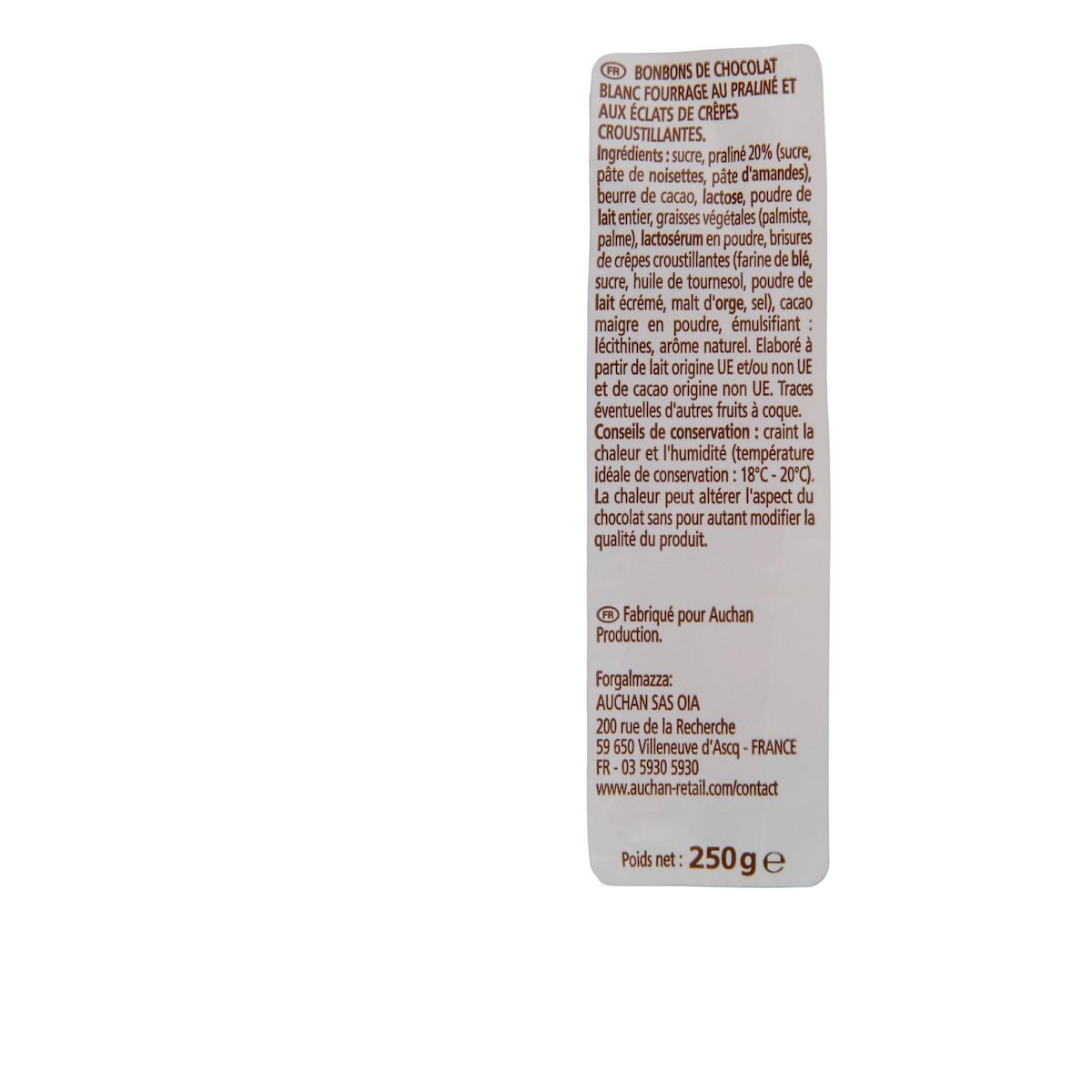 VENDOME Œufs chocolat blanc praliné au éclats de noisettes caramélisés 250g