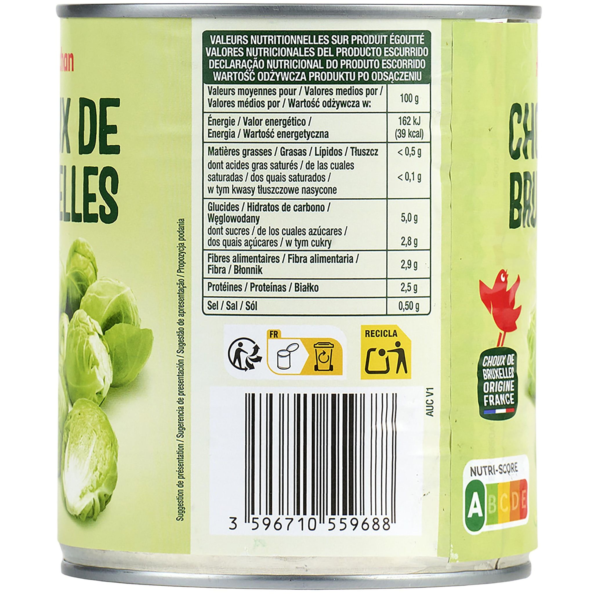 Voir la diapositive 2 : AUCHAN Choux de Bruxelles 530g