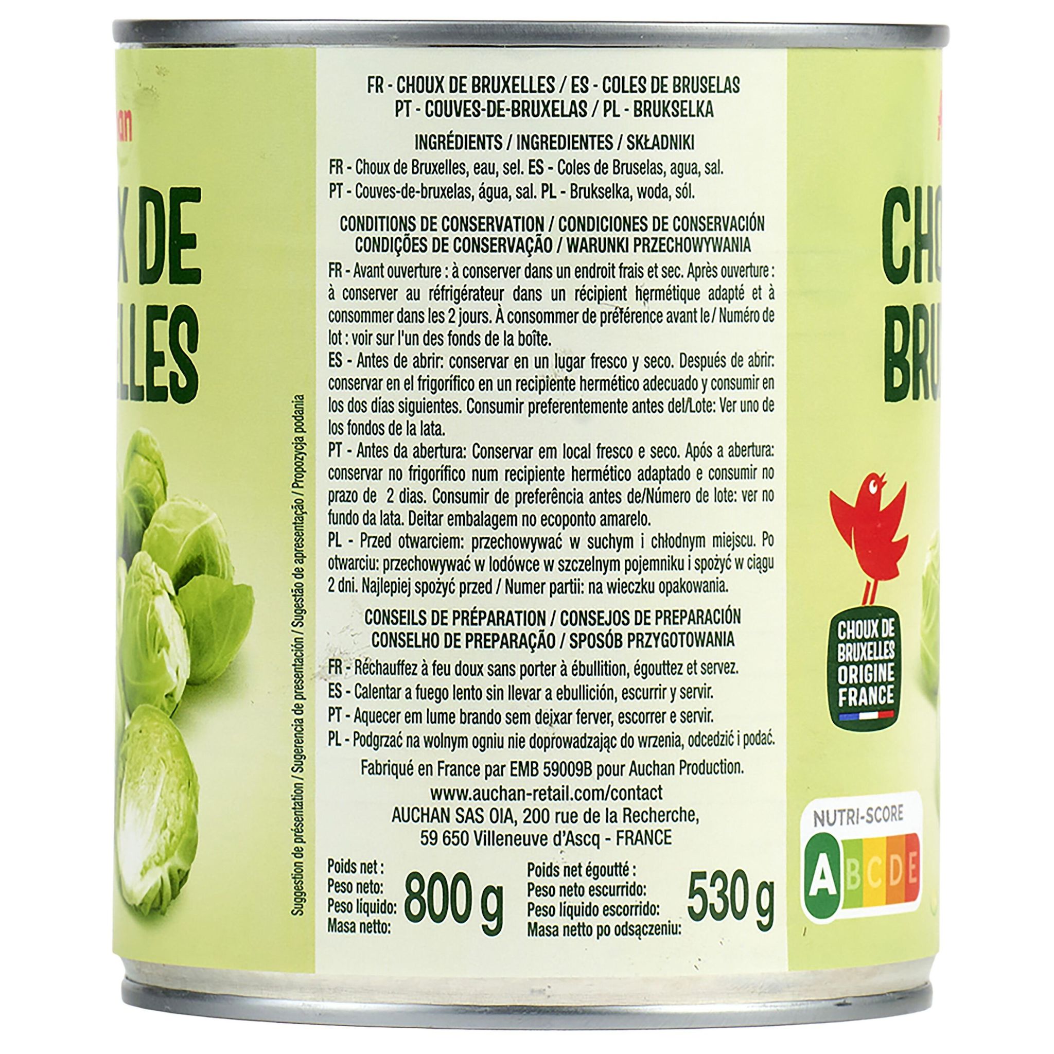 Voir la diapositive 4 : AUCHAN Choux de Bruxelles 530g