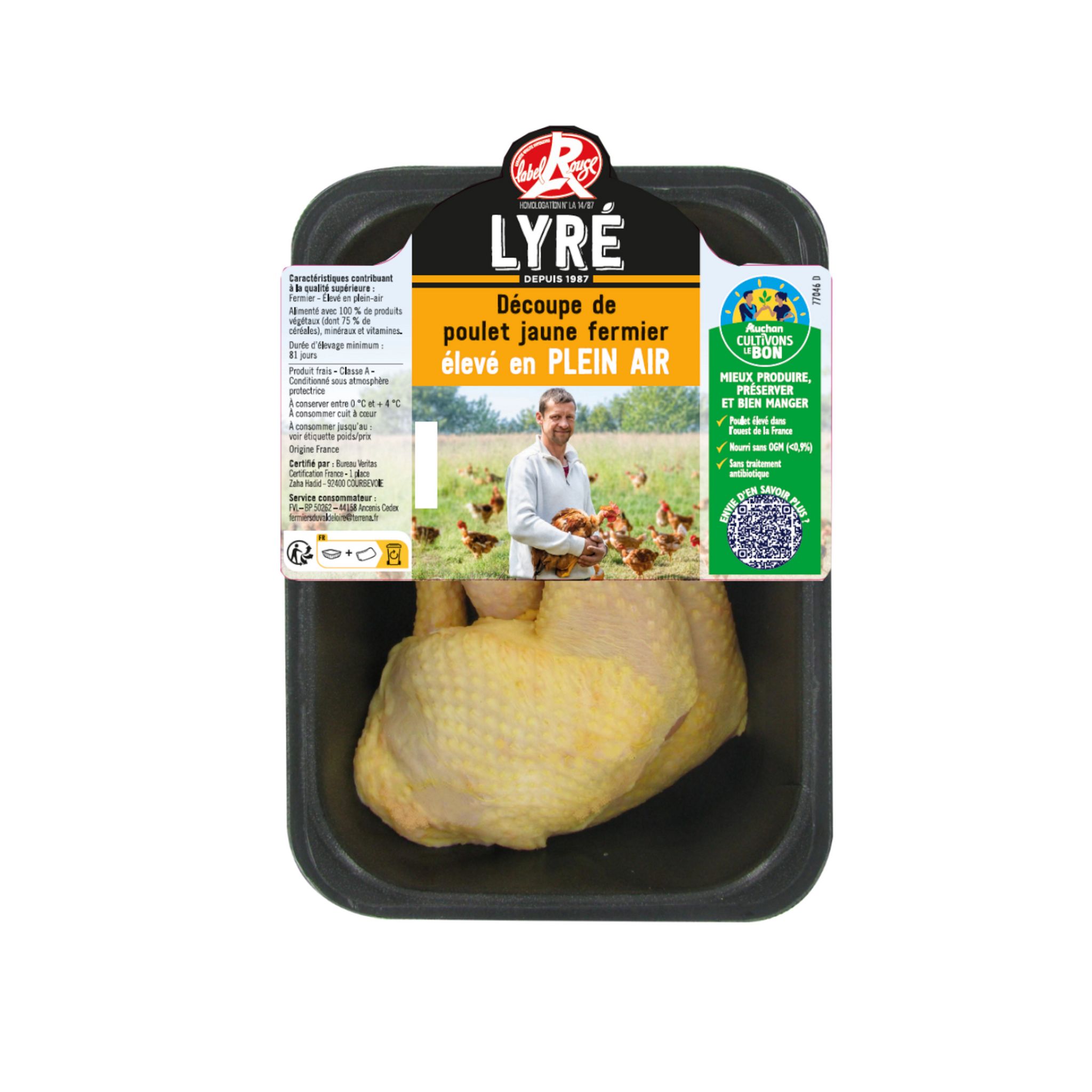 LYRE CULTIVONS LE BON Découpe de poulet jaune fermier élevé en plein air 4 pièces 1kg