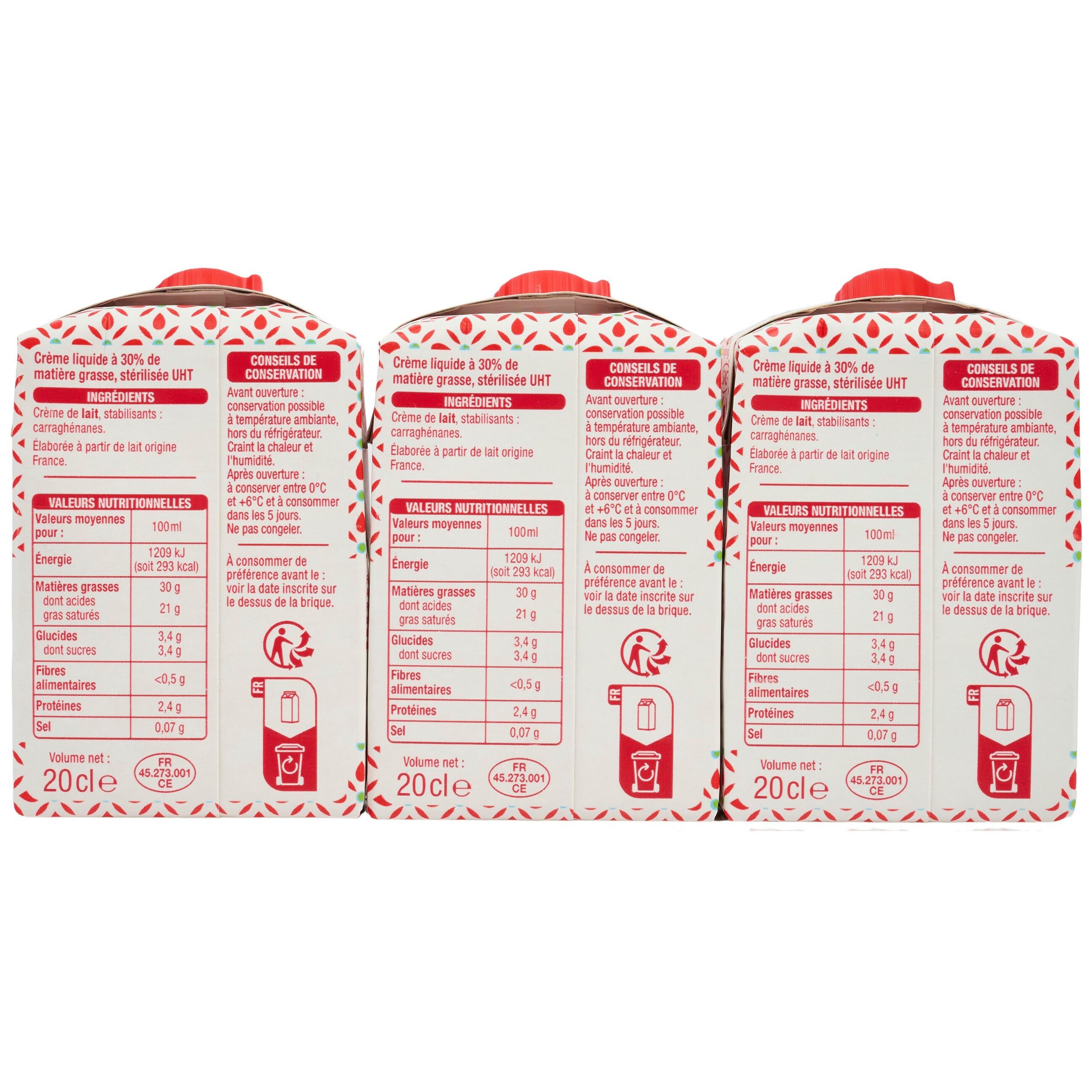 Voir la diapositive 4 : AUCHAN Crème fluide entière 30%MG UHT 3x20cl