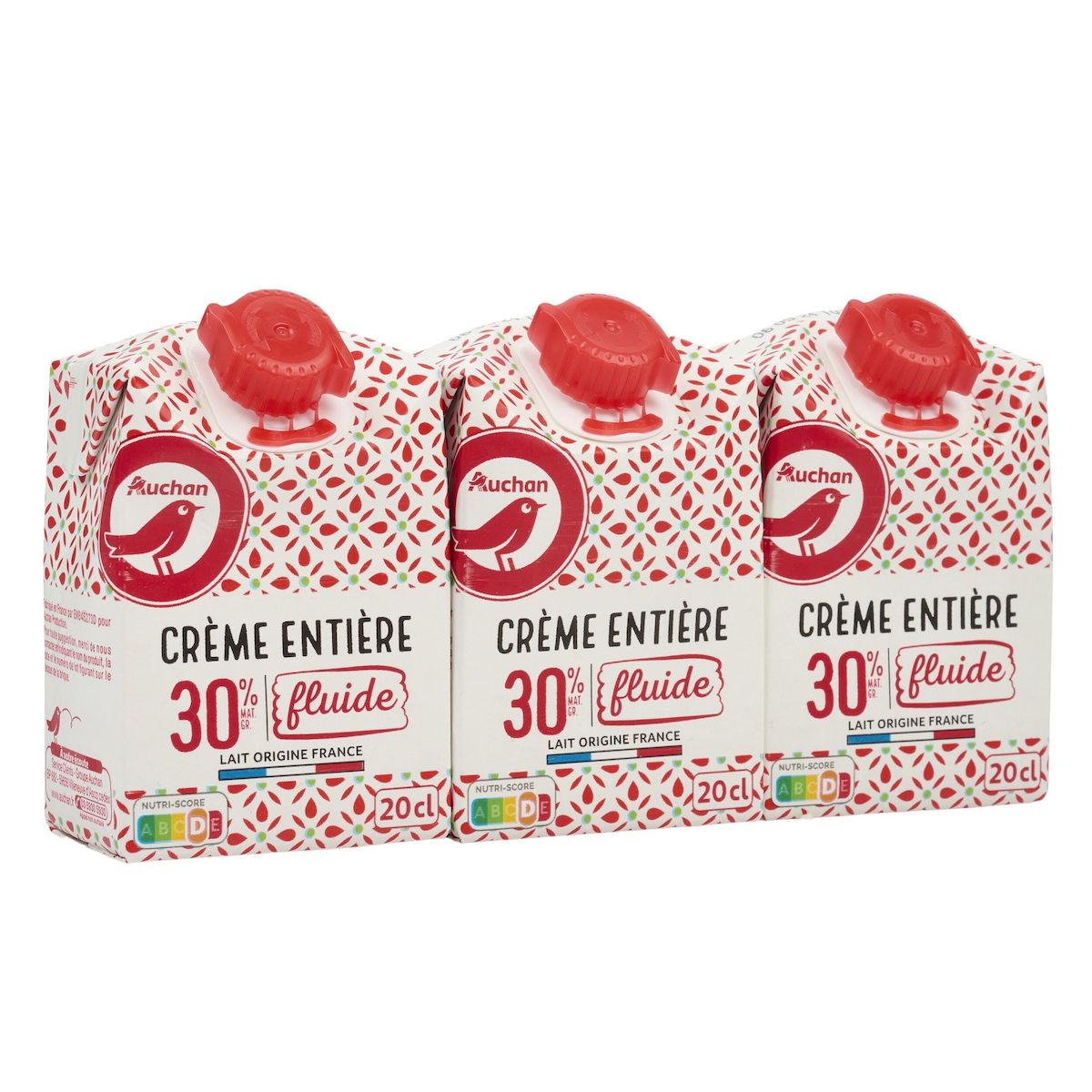 AUCHAN Crème fluide entière 30%MG UHT 3x20cl