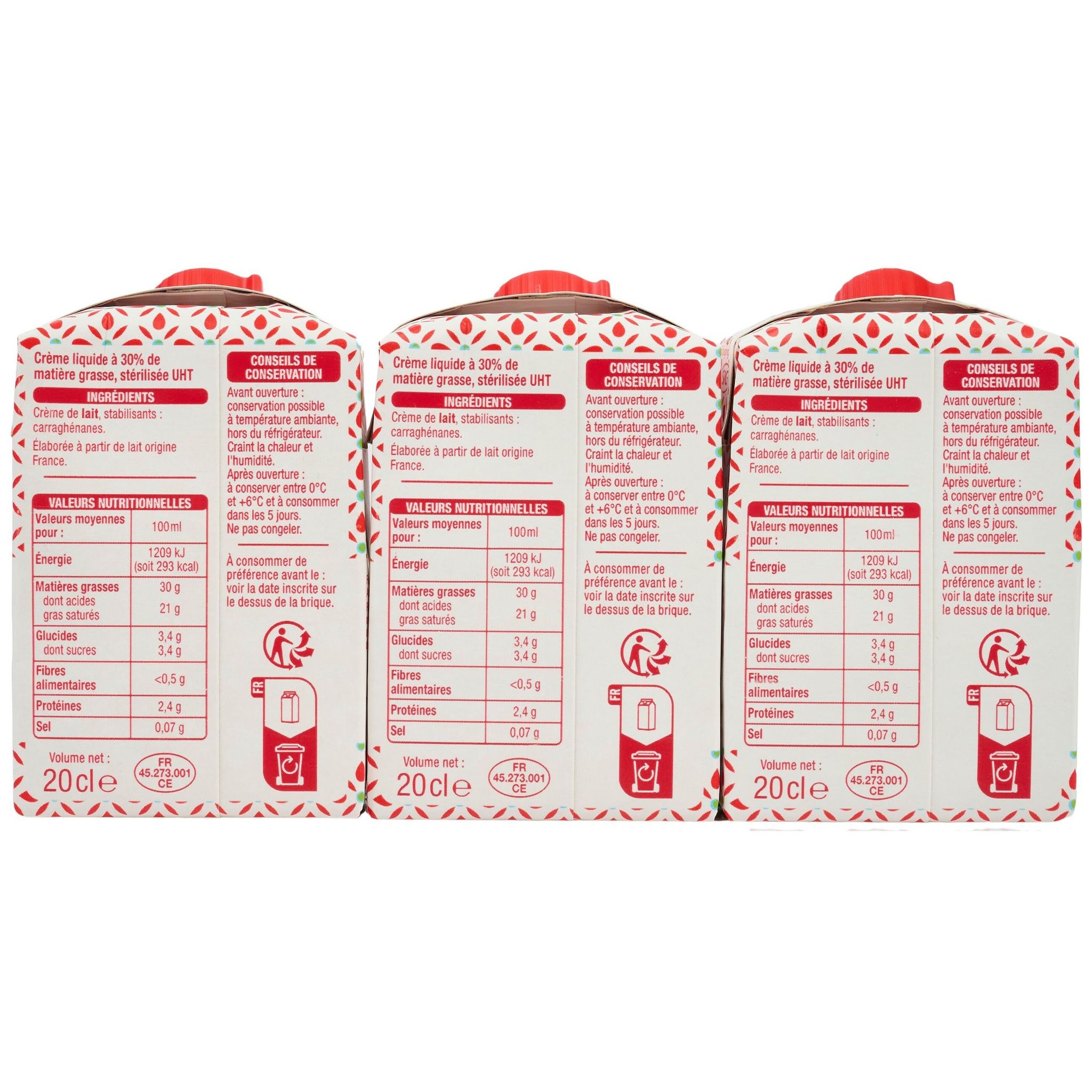 Voir la diapositive 4 : AUCHAN Crème fluide entière 30%MG UHT 3x20cl