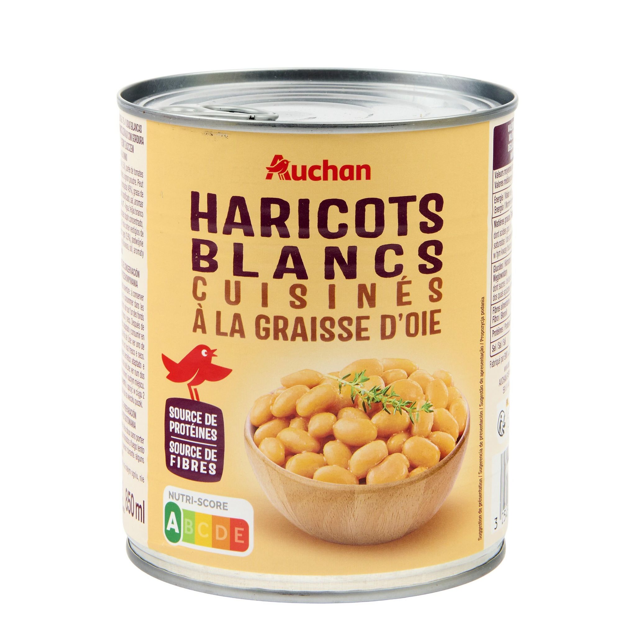 Voir la diapositive 5 : AUCHAN Haricots blancs cuisinés à la graisse d'oie 500g