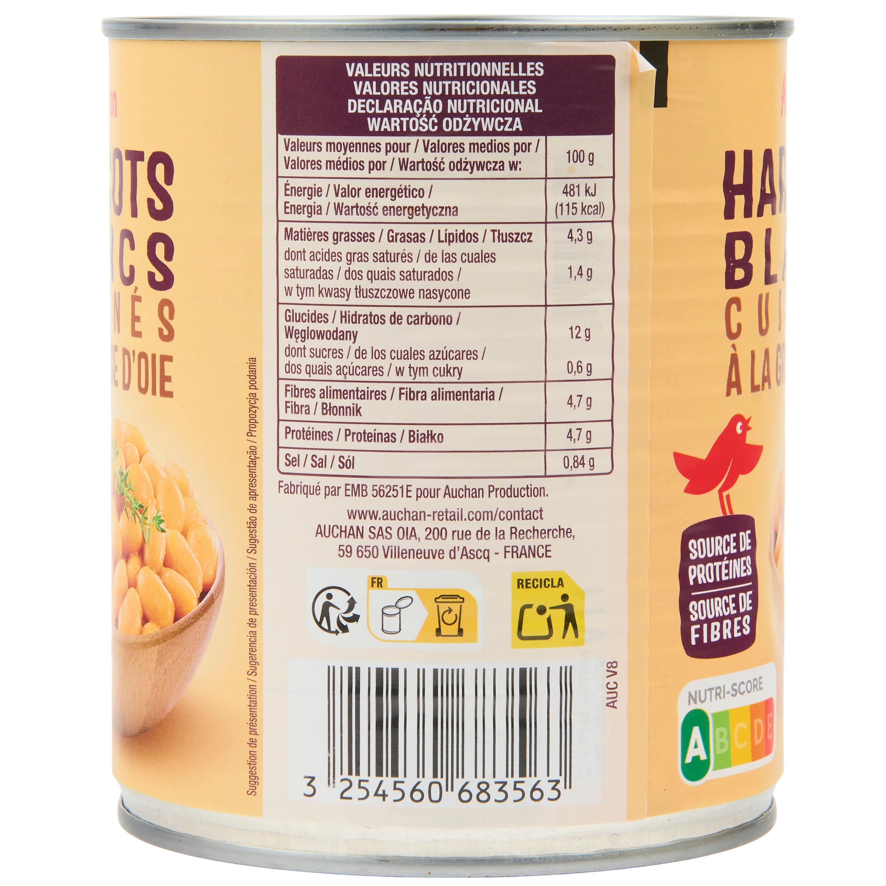 Voir la diapositive 4 : AUCHAN Haricots blancs cuisinés à la graisse d'oie 500g