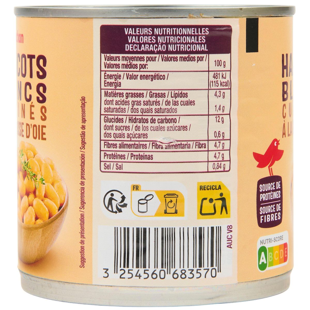 AUCHAN Haricots blancs cuisinés à la graisse d'oie 400g