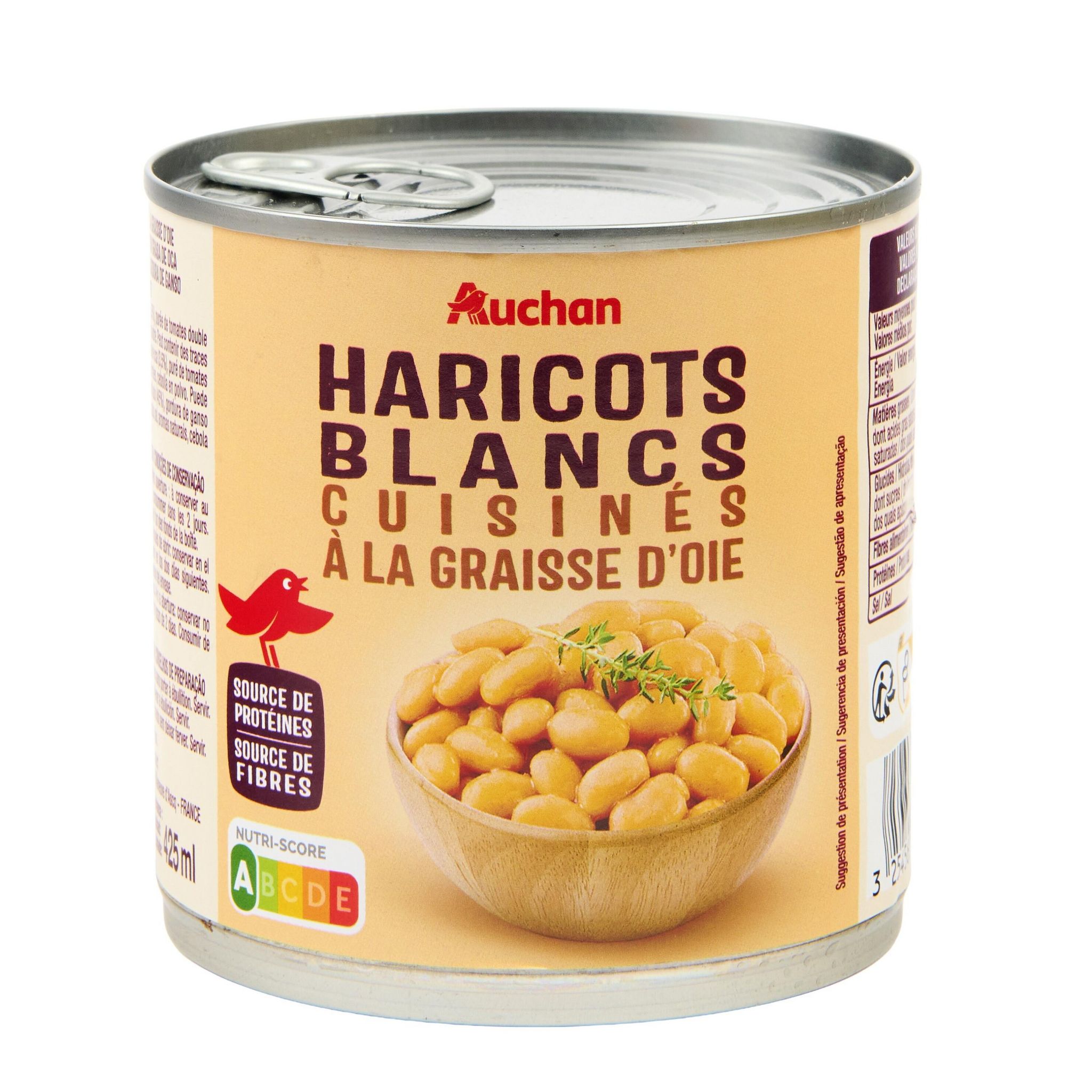 Voir la diapositive 4 : AUCHAN Haricots blancs cuisinés à la graisse d'oie 400g