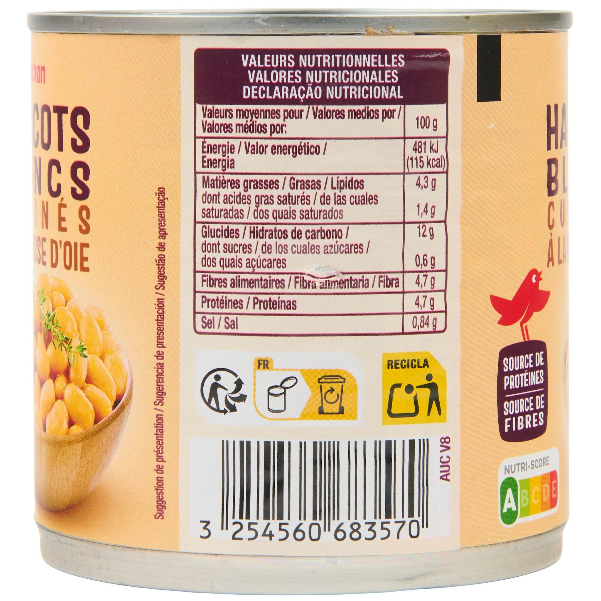 Voir la diapositive 5 : AUCHAN Haricots blancs cuisinés à la graisse d'oie 400g