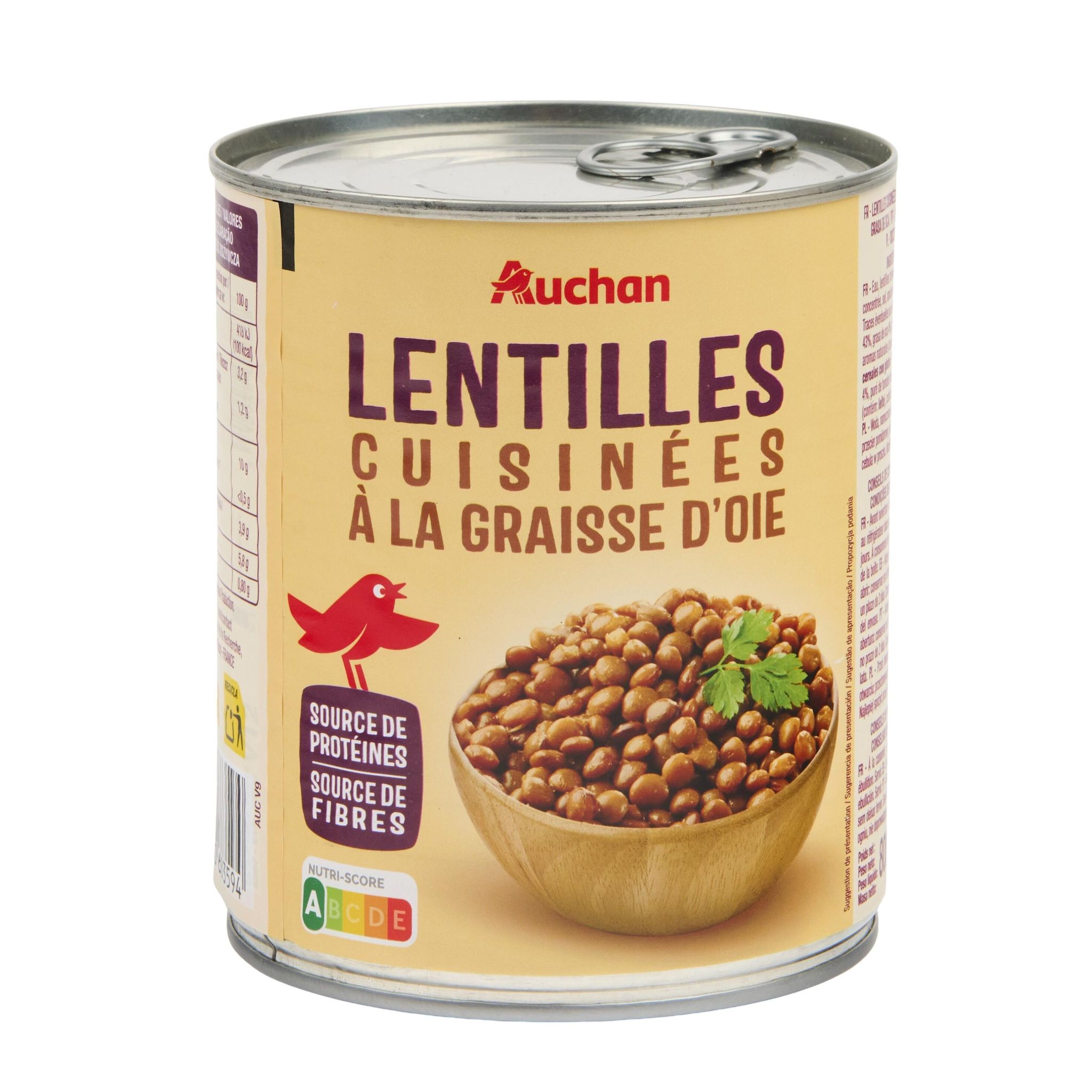 Voir la diapositive 4 : AUCHAN Lentilles cuisinées à la graisse d'oie 530g