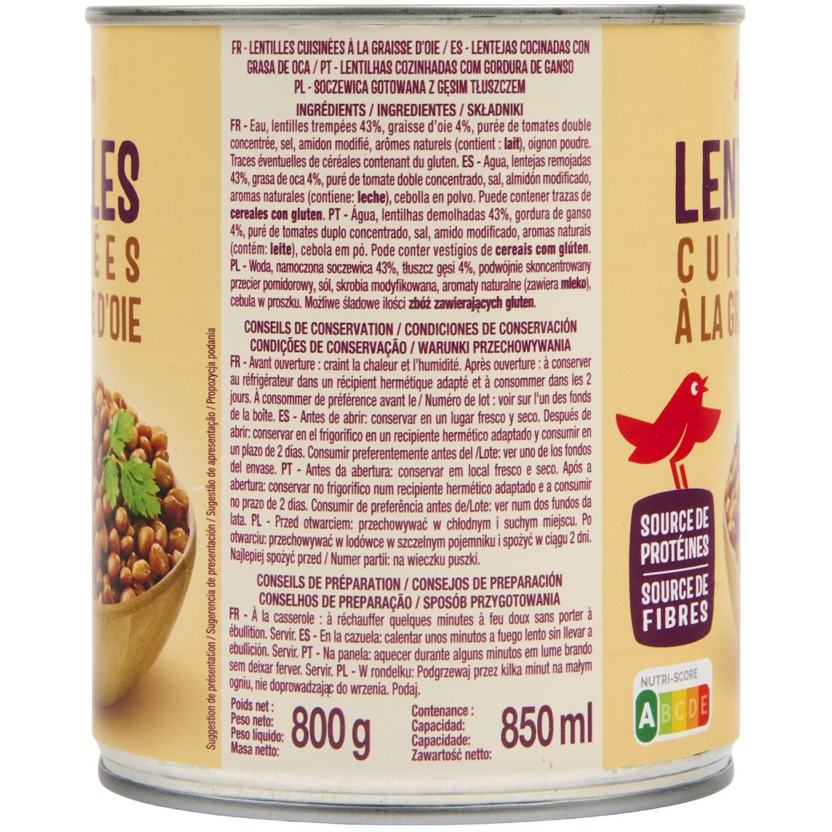 AUCHAN Lentilles cuisinées à la graisse d'oie 530g