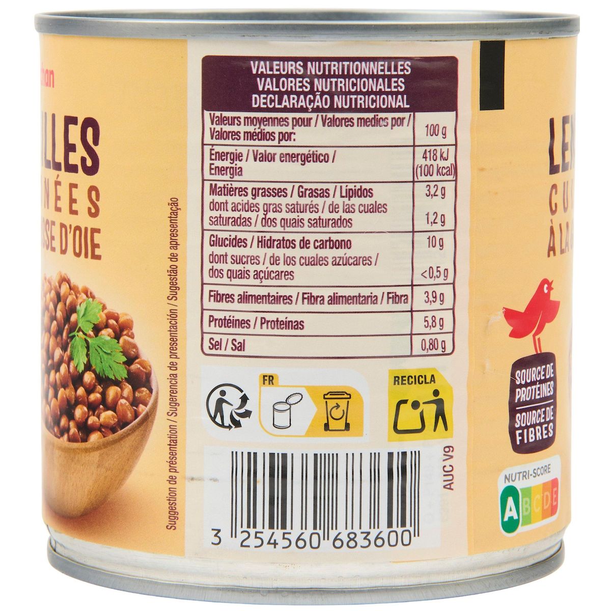 AUCHAN Lentilles cuisinées à la graisse d'oie 265g