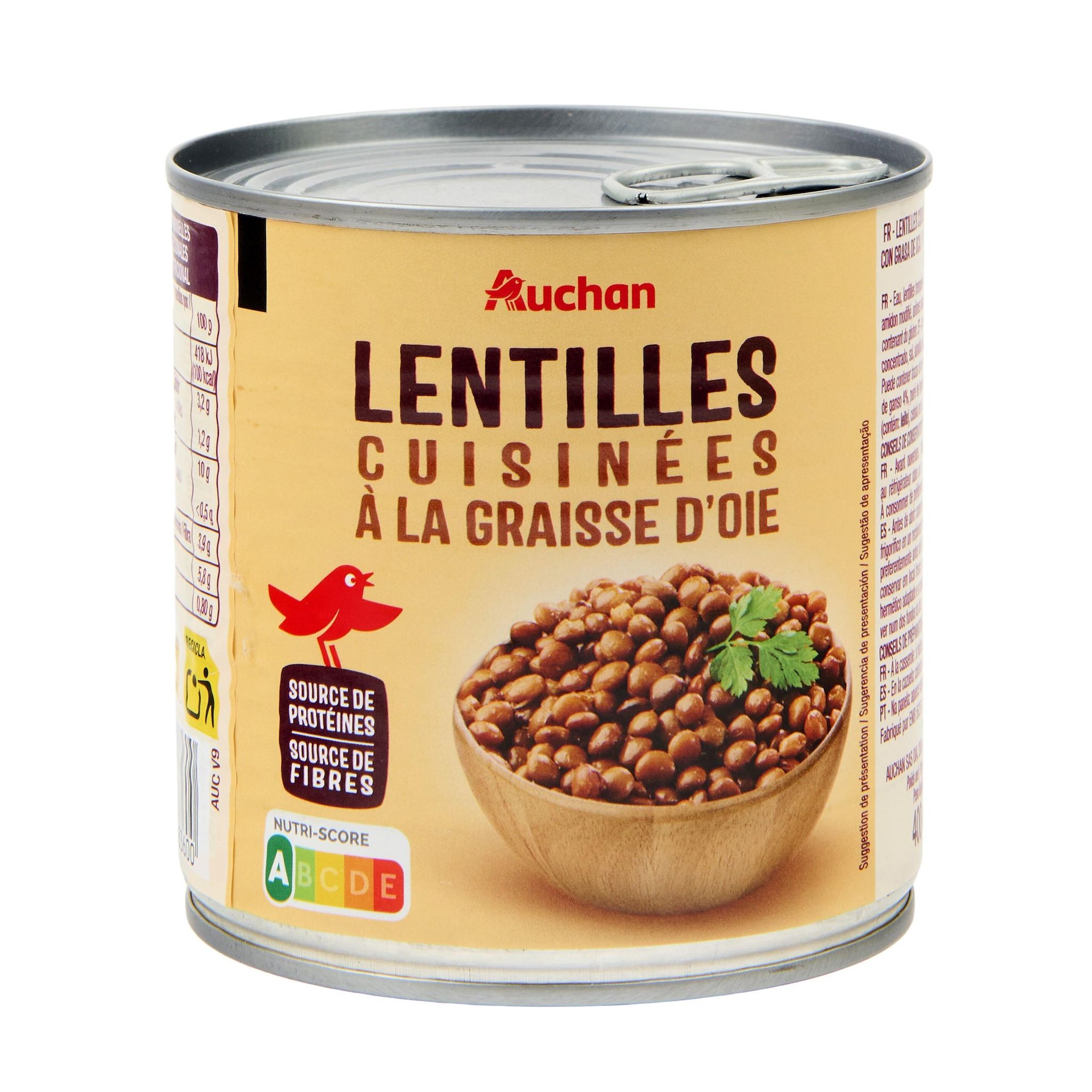 Voir la diapositive 3 : AUCHAN Lentilles cuisinées à la graisse d'oie 265g