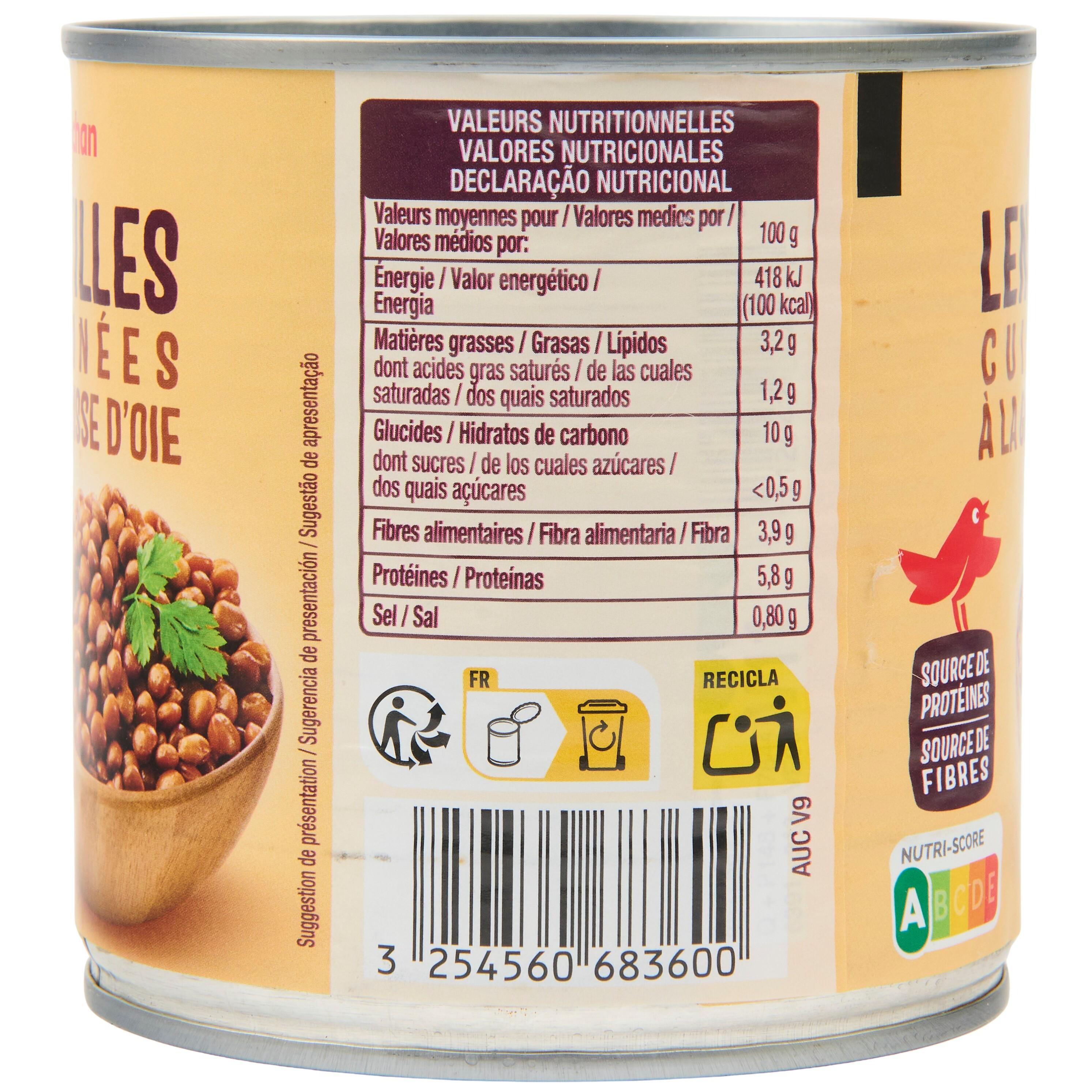 Voir la diapositive 4 : AUCHAN Lentilles cuisinées à la graisse d'oie 265g