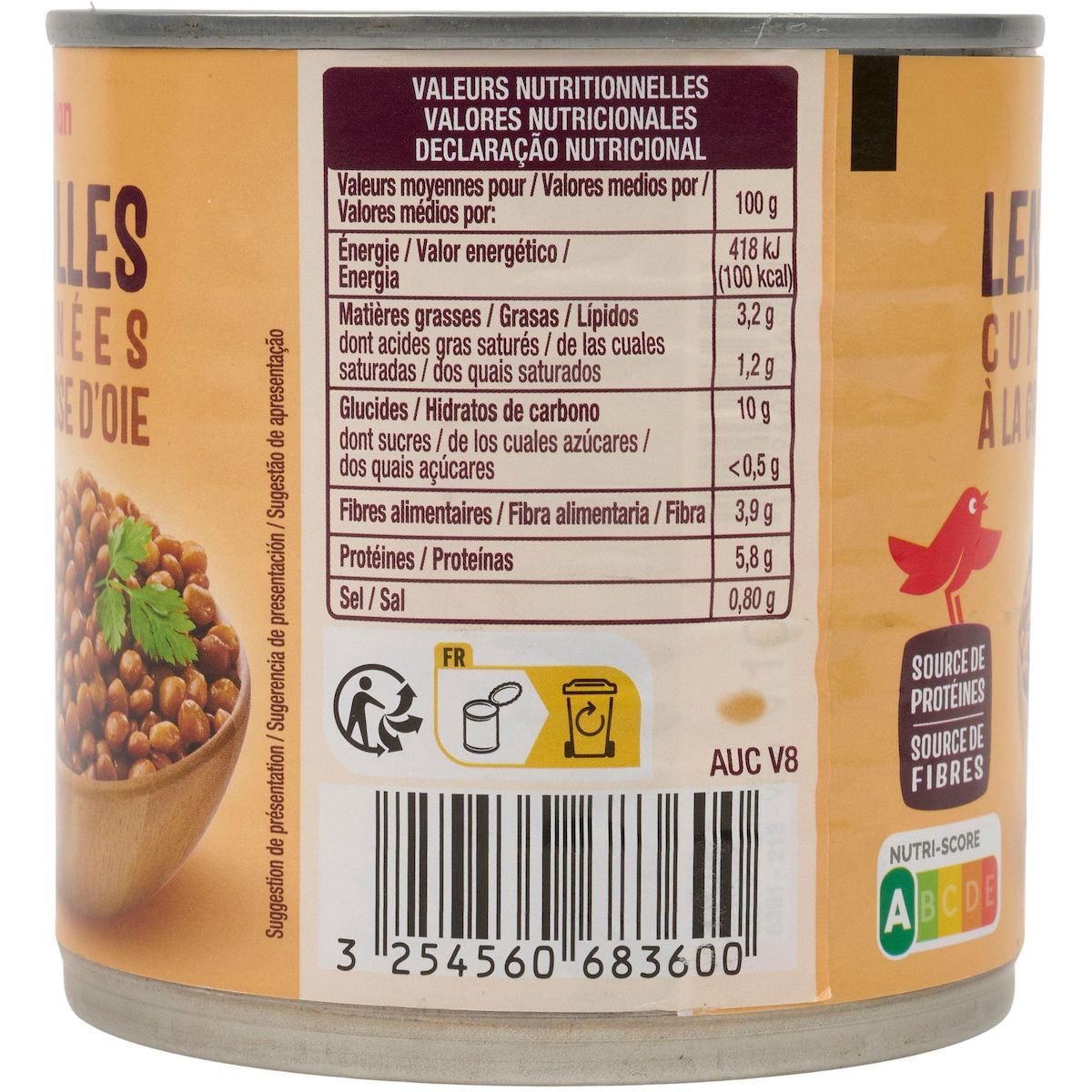 AUCHAN Lentilles cuisinées à la graisse d'oie 265g
