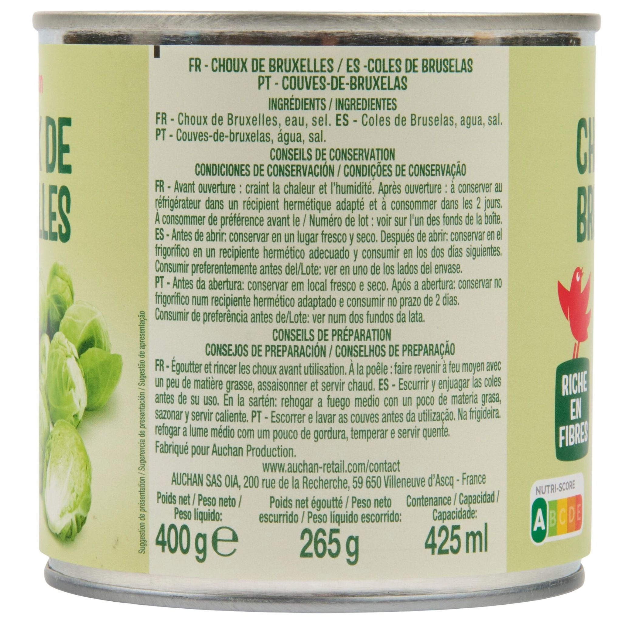 Voir la diapositive 2 : AUCHAN Choux de Bruxelles 265g