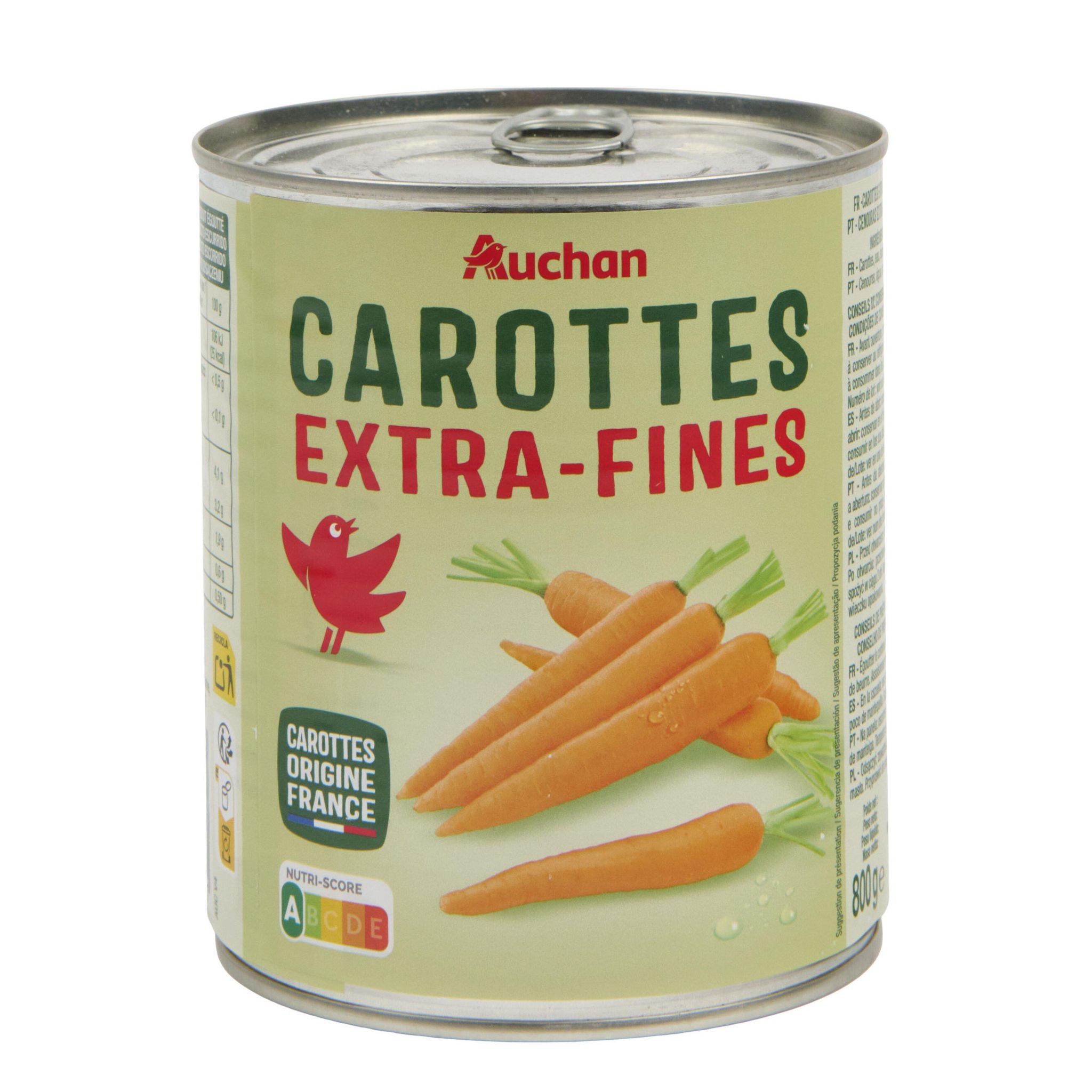 Voir la diapositive 2 : AUCHAN Carottes extra fines 530g