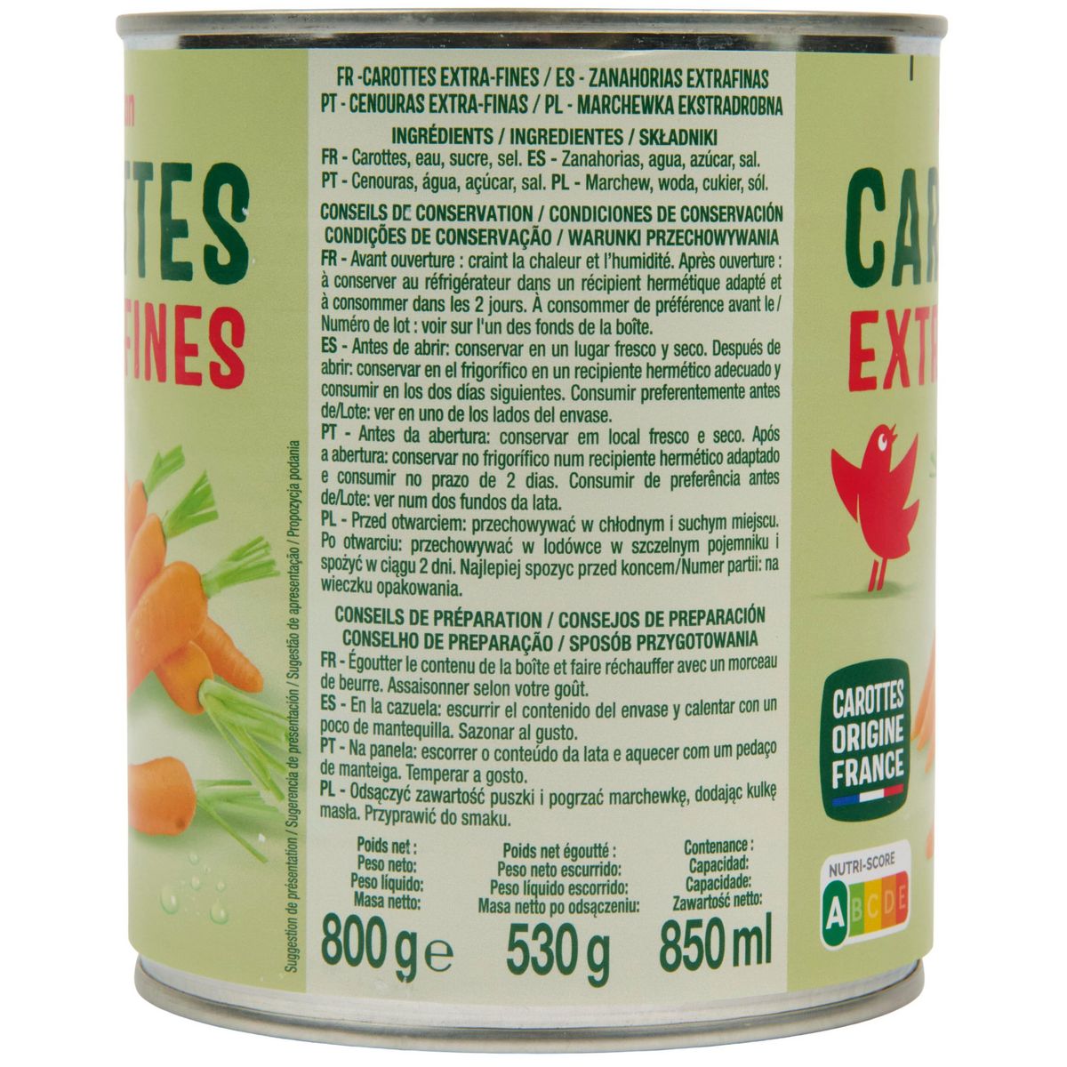 AUCHAN Carottes extra fines 530g