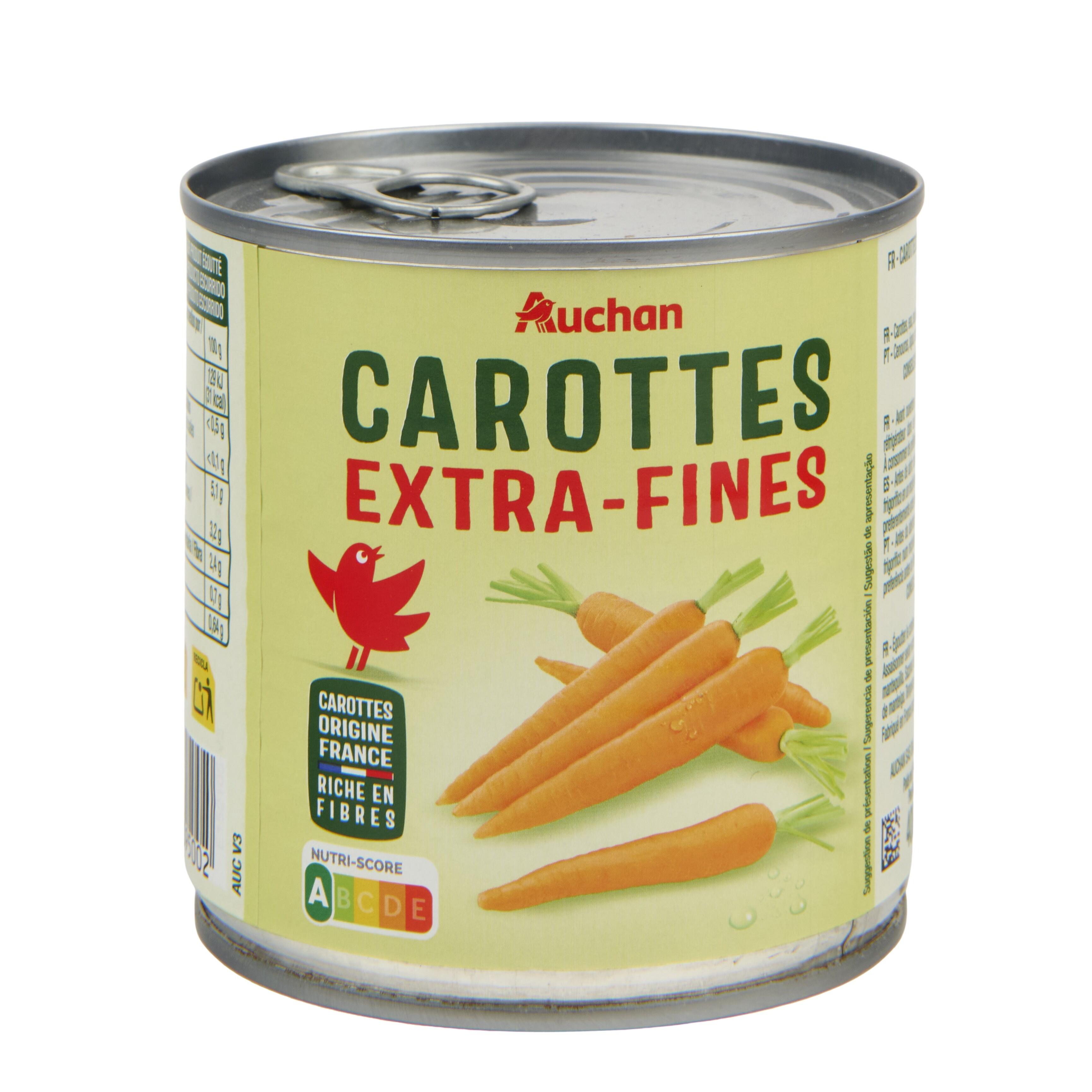 Voir la diapositive 2 : AUCHAN Carottes extra-fines 265g