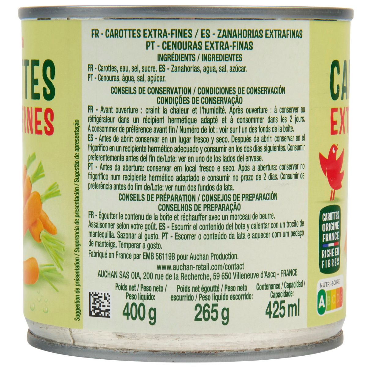 AUCHAN Carottes extra-fines 265g