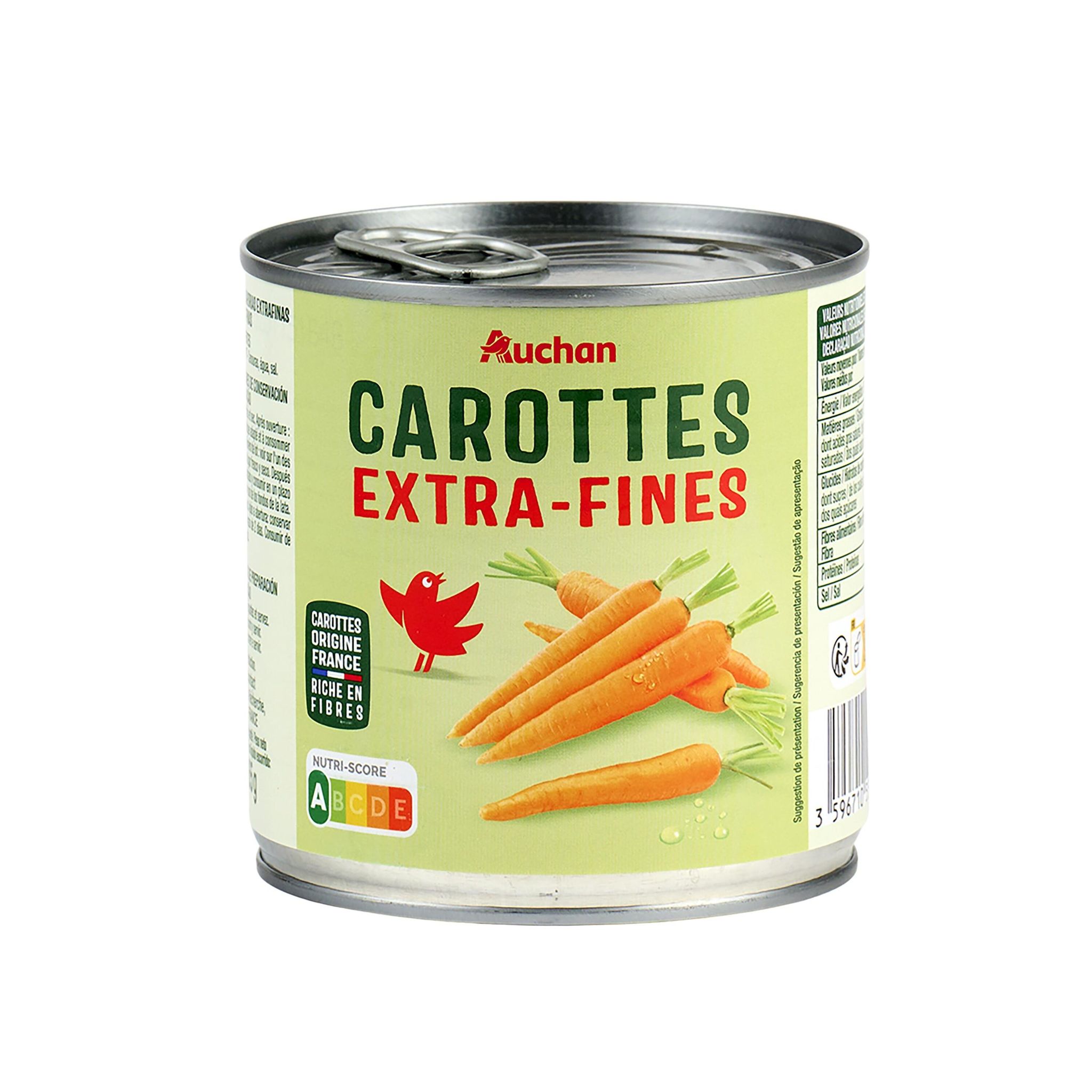 Voir la diapositive 2 : AUCHAN Carottes extra-fines 265g