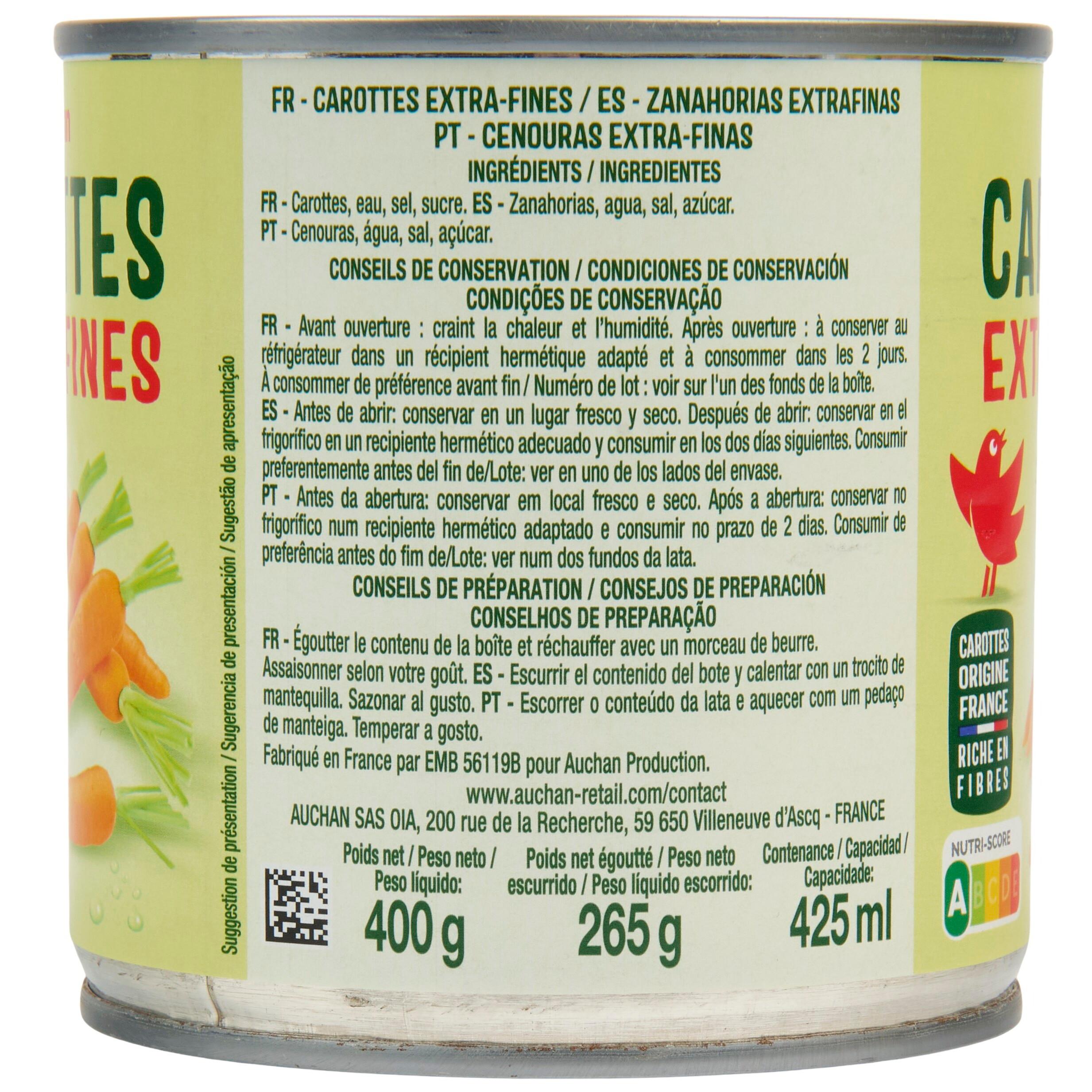Voir la diapositive 3 : AUCHAN Carottes extra-fines 265g