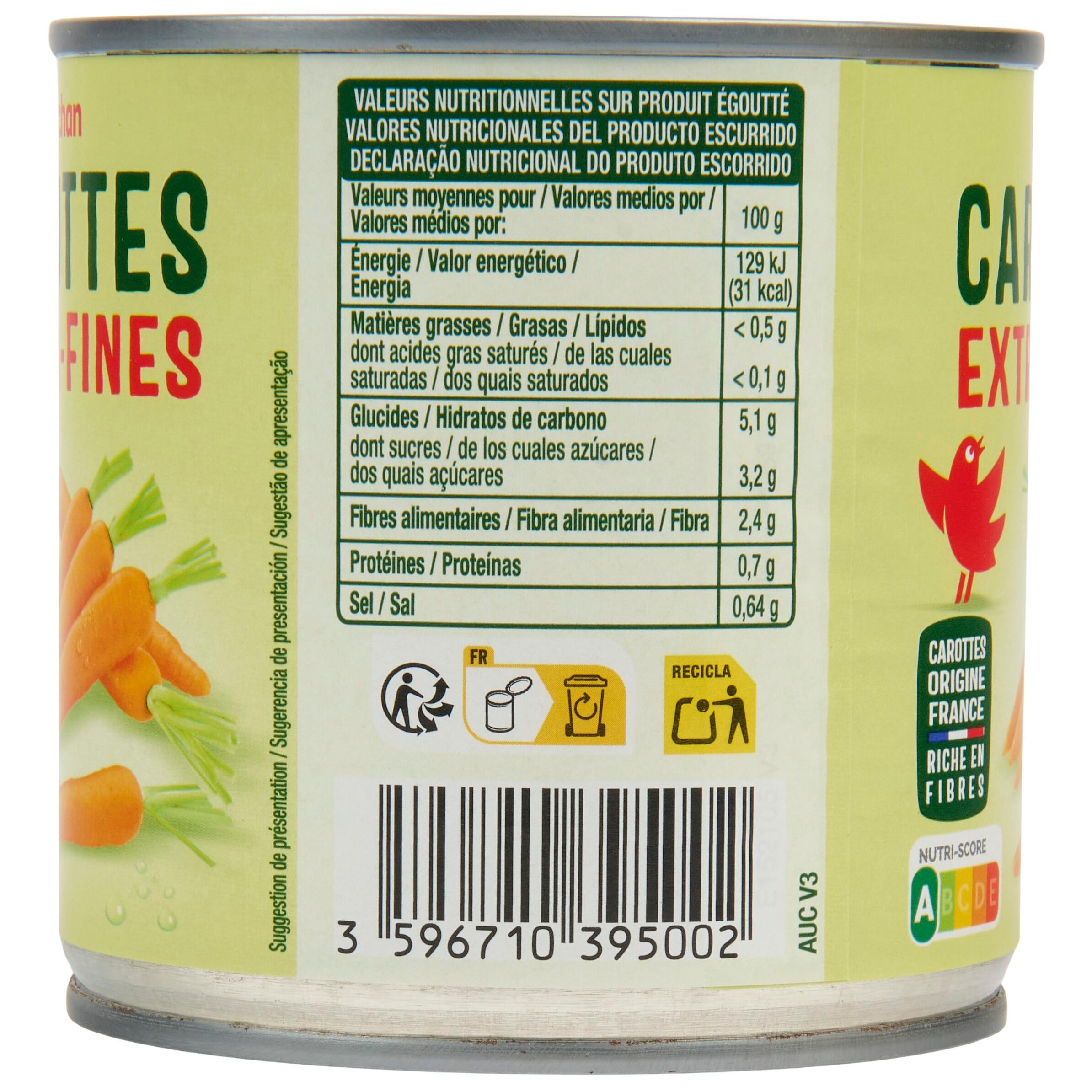 Voir la diapositive 4 : AUCHAN Carottes extra-fines 265g