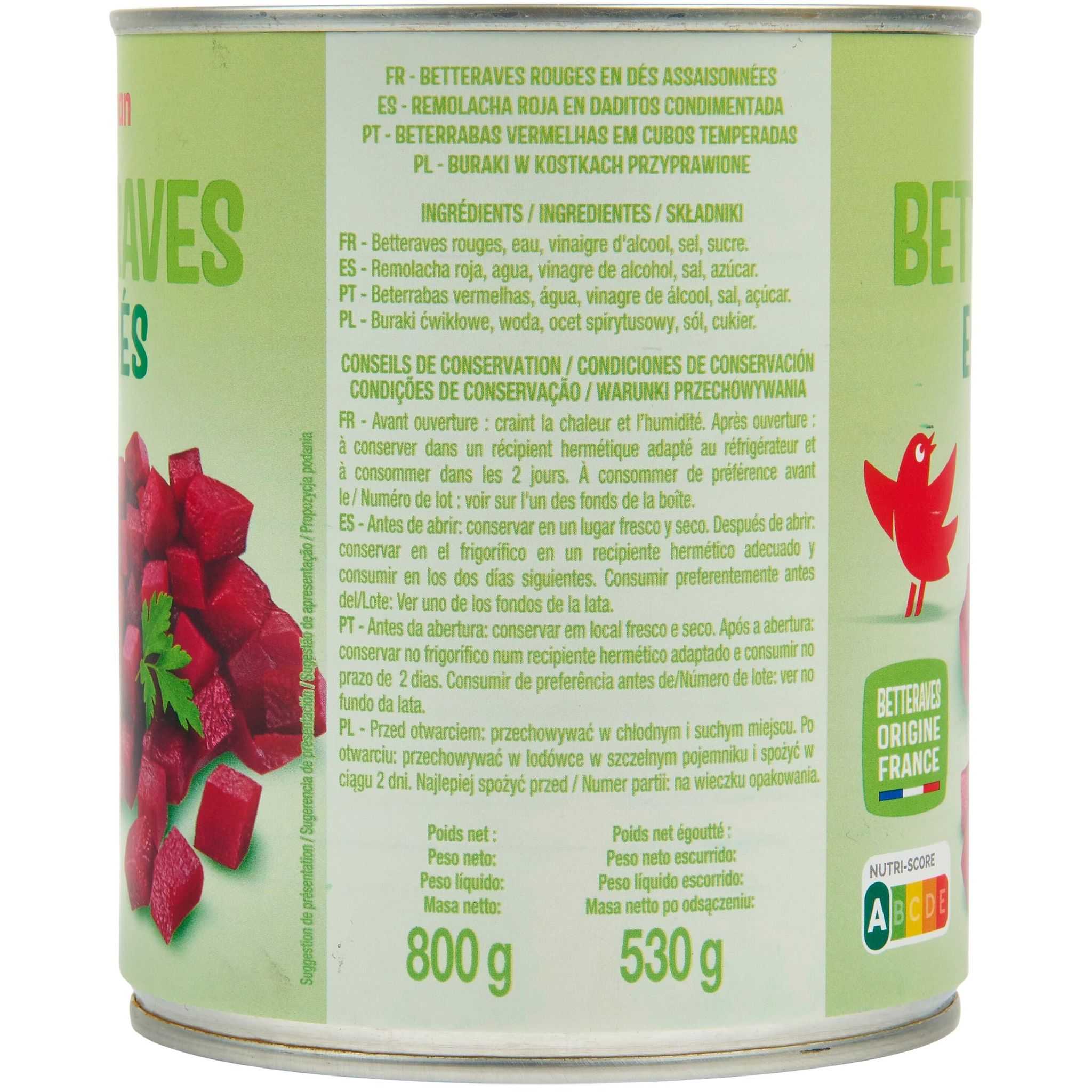 Voir la diapositive 3 : AUCHAN Betteraves en dés 530g