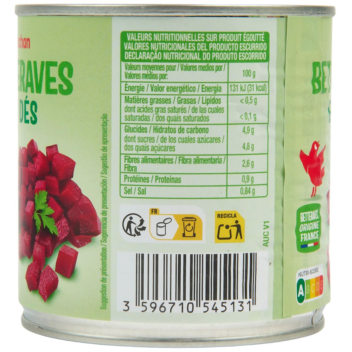 AUCHAN Betteraves en dés 265g