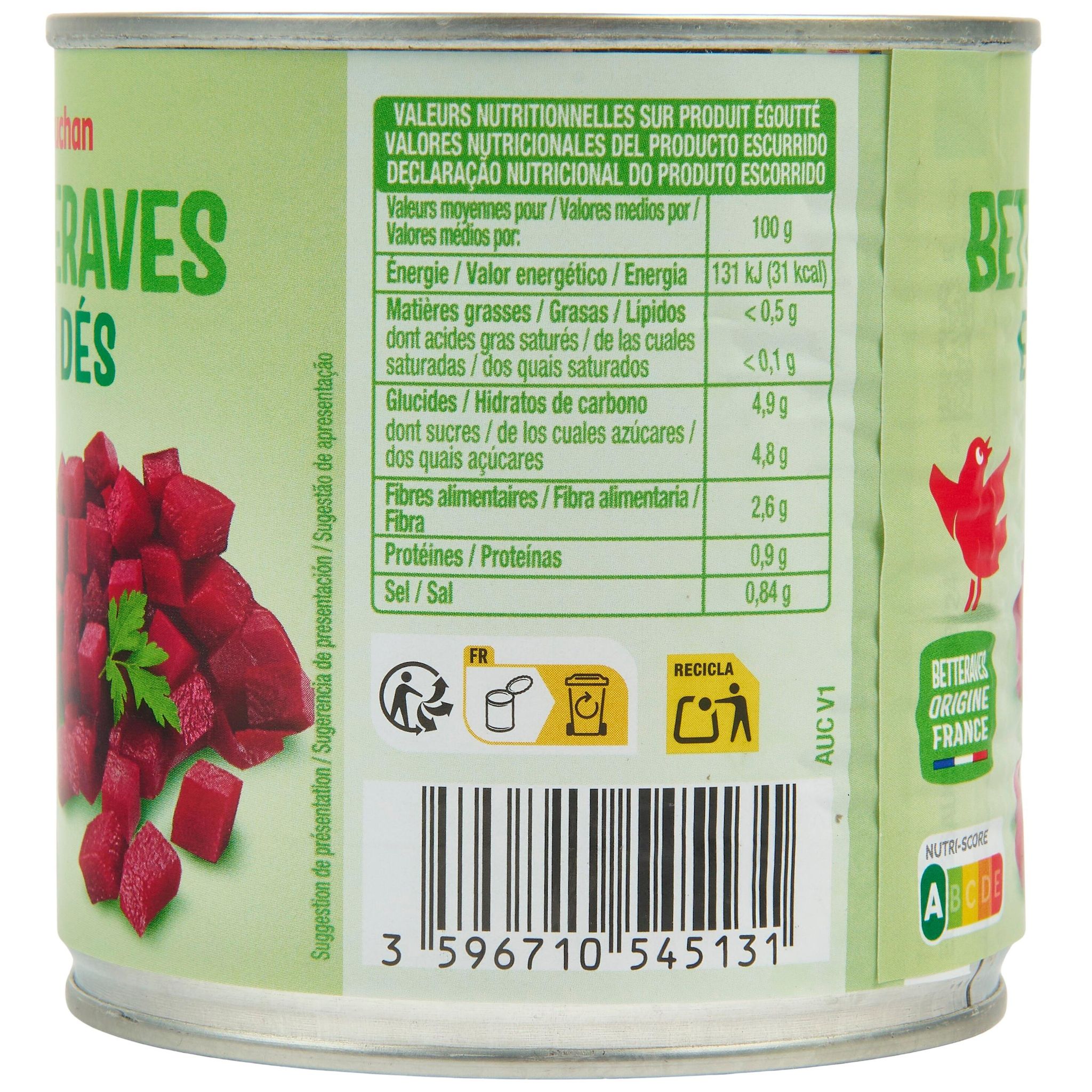 Voir la diapositive 4 : AUCHAN Betteraves en dés 265g