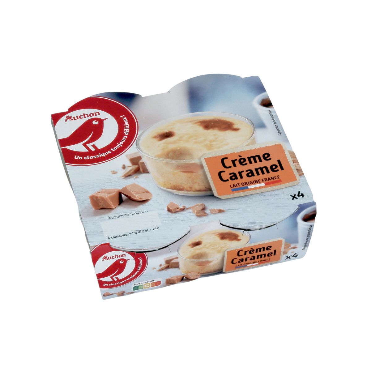 AUCHAN Crème caramel aux œufs frais 4x100g