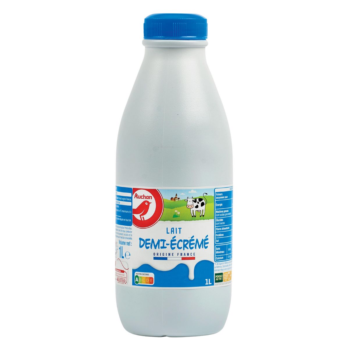 AUCHAN Lait demi-écrémé UHT 1l