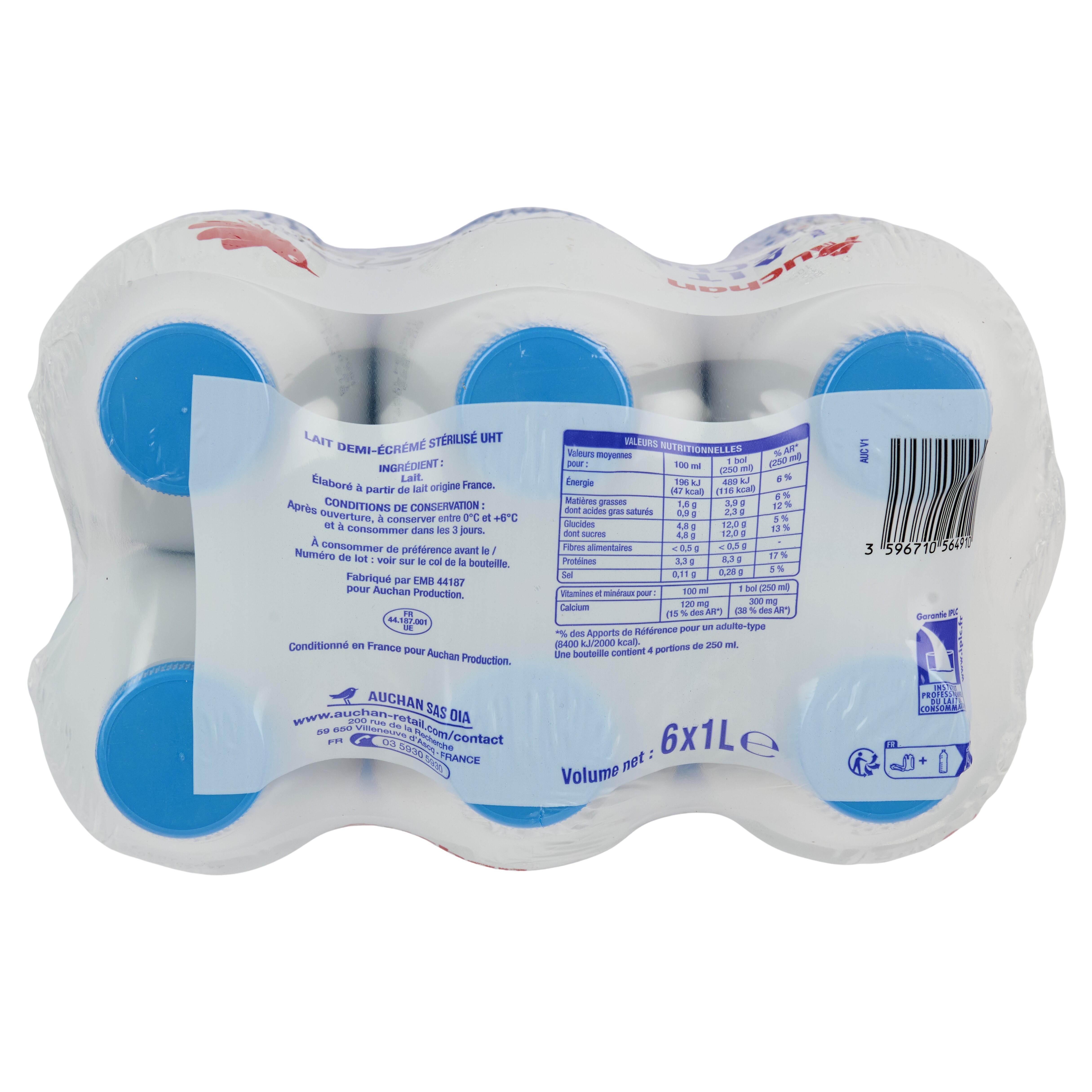 Voir la diapositive 2 : AUCHAN Lait demi-écrémé UHT 6x1L