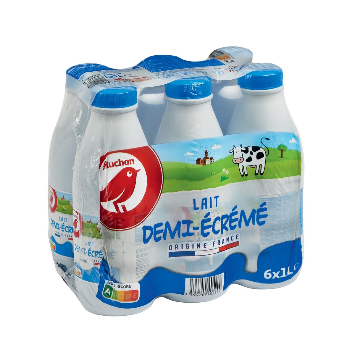 AUCHAN Lait demi-écrémé UHT 6x1L