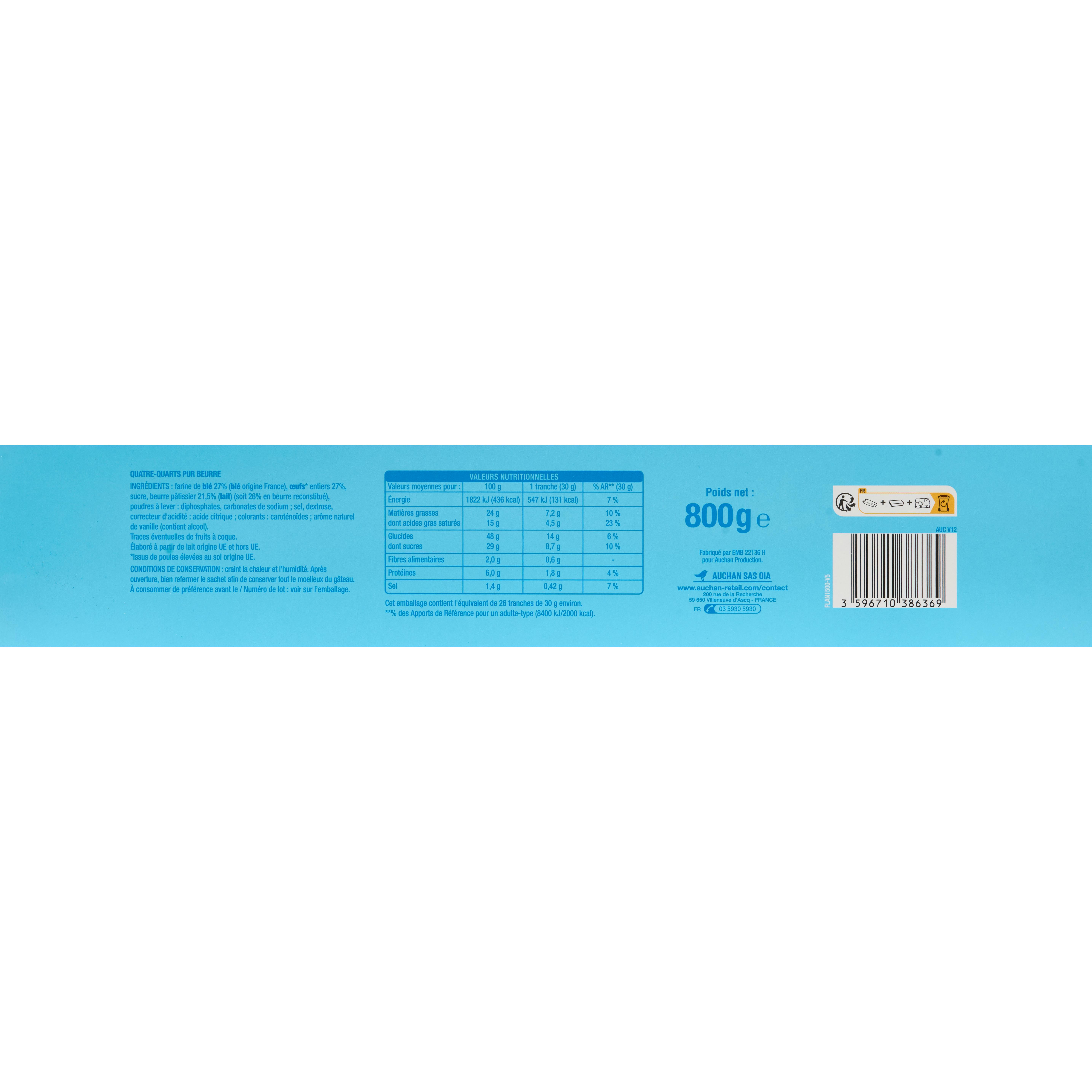 Voir la diapositive 3 : AUCHAN Quatre-quarts pur beurre 800g
