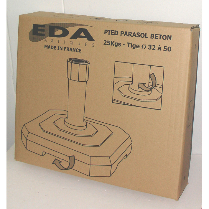 Voir la diapositive 2 : EDA PLASTIQUES Pied de parasol béton 25kg 43,5x43,5x34cm - Blanc