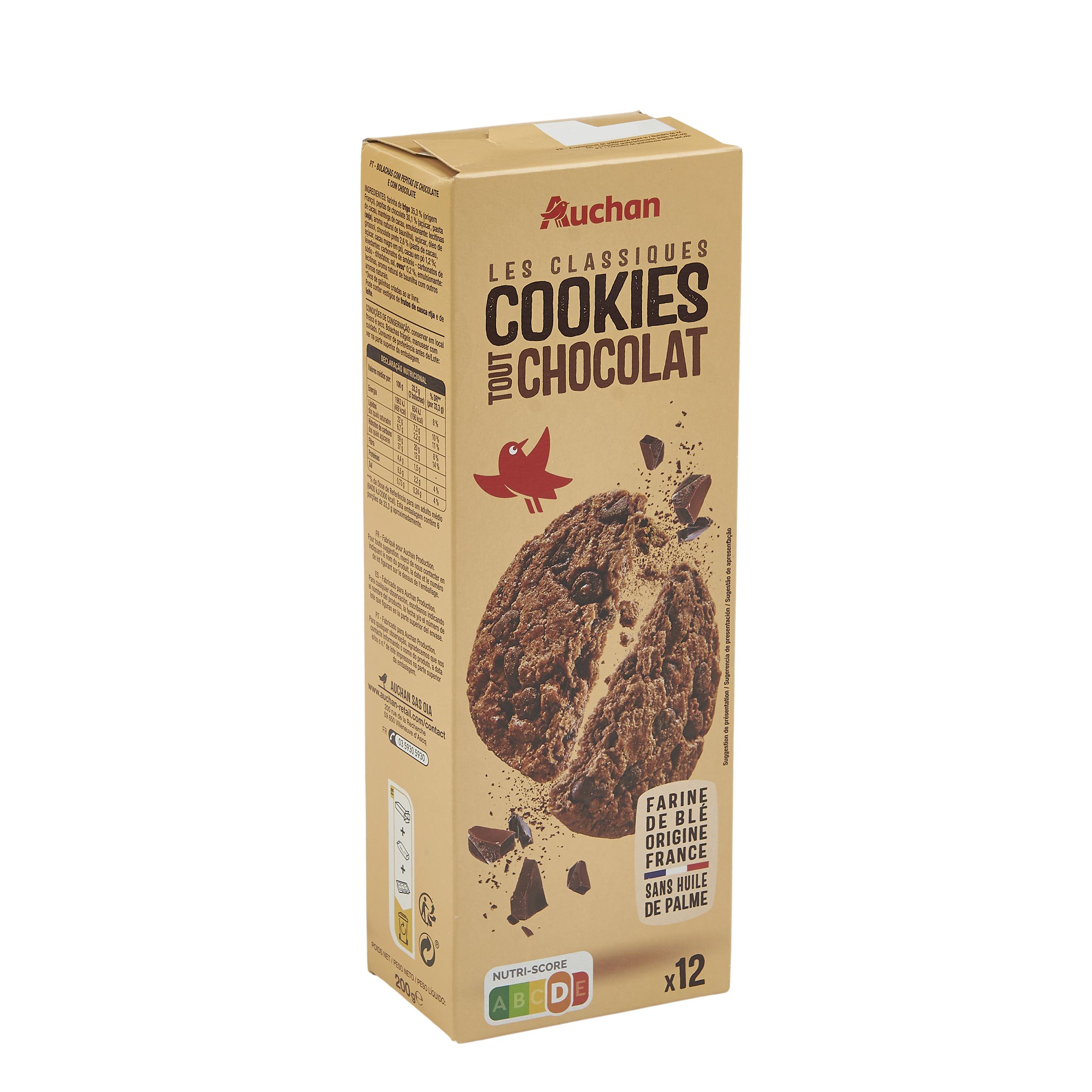 Voir la diapositive 3 : AUCHAN Cookies tout chocolat 12 biscuits 200g